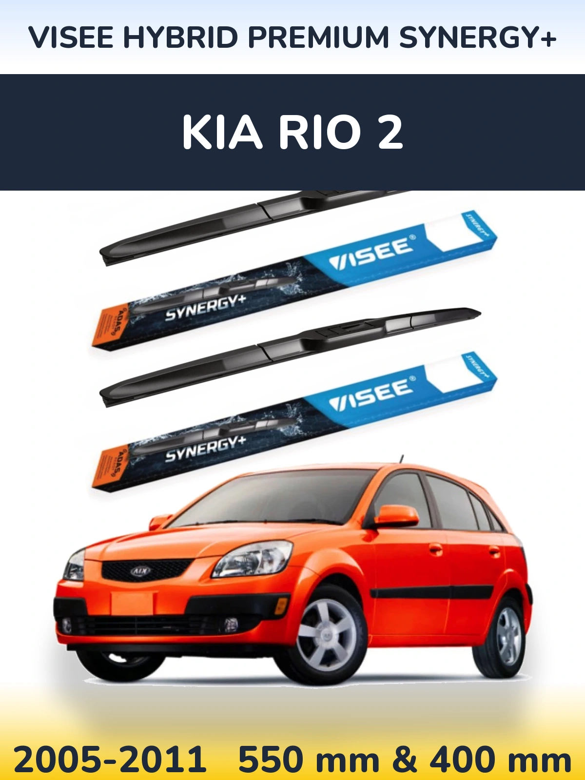 Sada předních stěračů VISEE HYBRID PREMIUM SYNERGY+ 550 a 400 mm pro KIA Rio 2 2005-2011