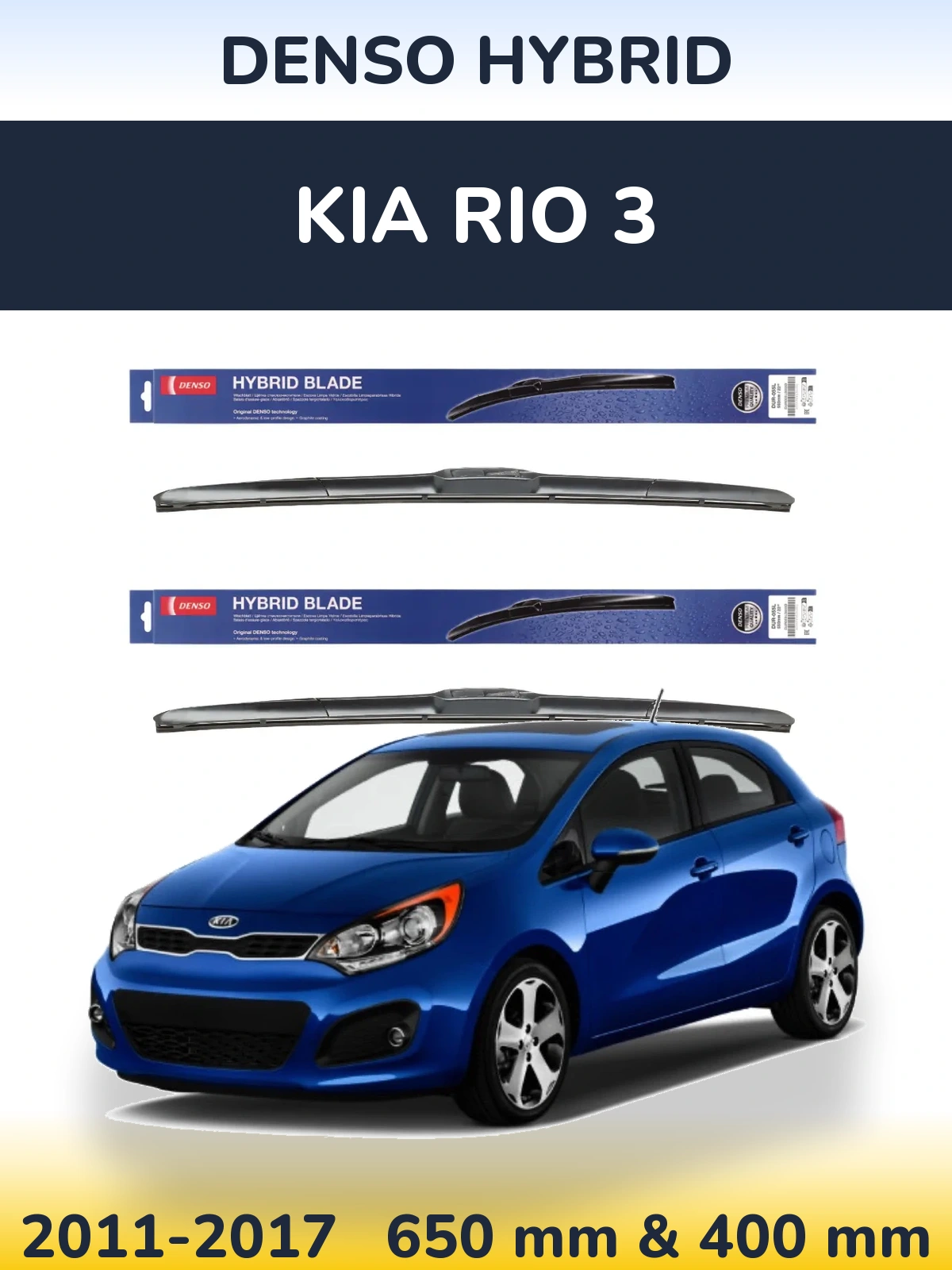 Sada předních stěračů Denso Hybrid 650 a 400 mm pro KIA Rio 3 2011-2017