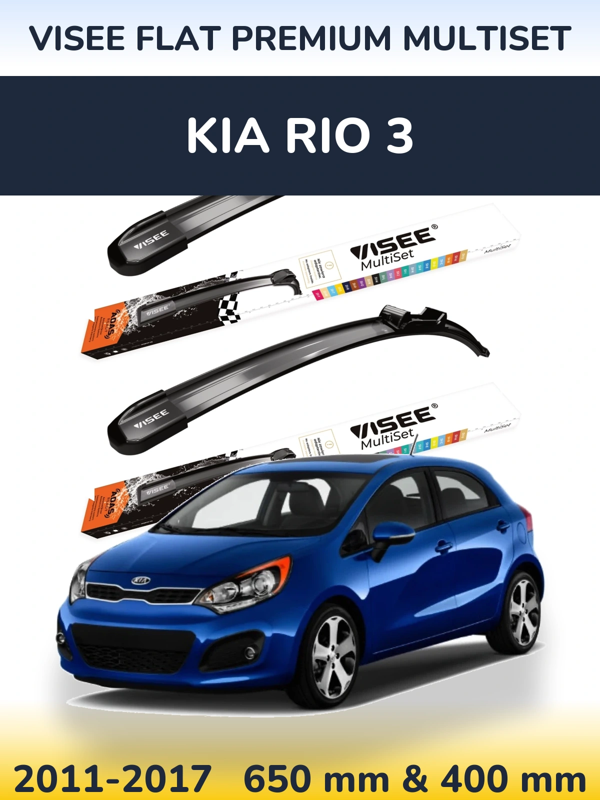 Sada předních stěračů VISEE FLAT PREMIUM MultiSet 650 a 400 mm pro KIA Rio 3 2011-2017