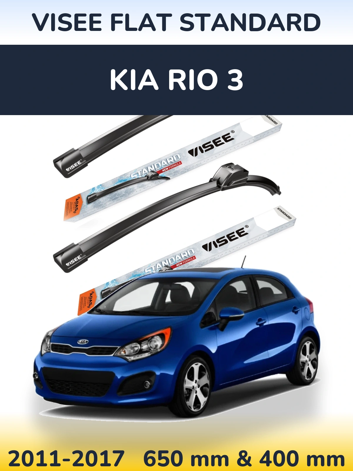 Sada předních stěračů VISEE FLAT STANDARD 650 a 400 mm pro KIA Rio 3 2011-2017