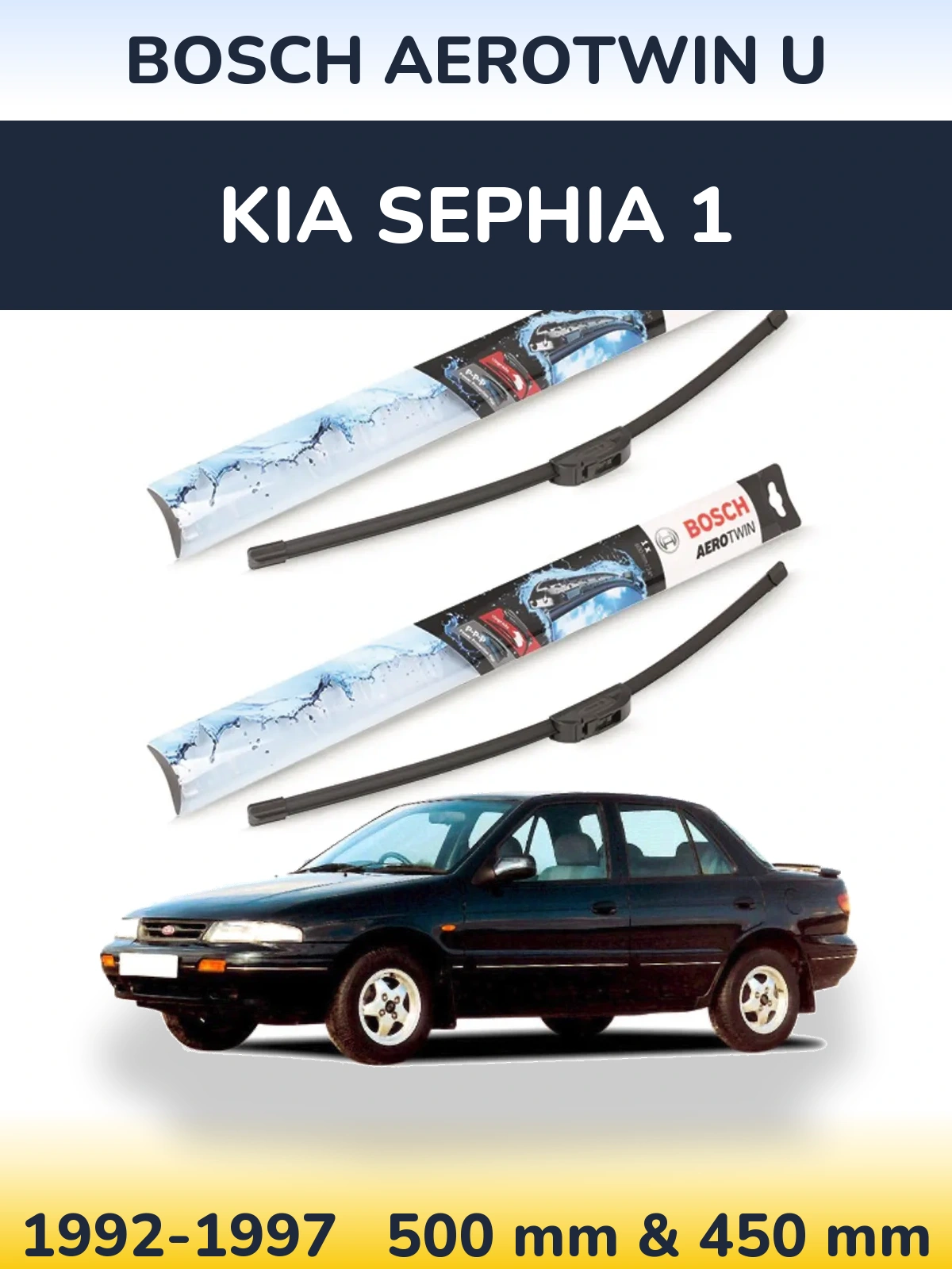 Sada předních stěračů BOSCH AeroTwin U 500 a 450 mm pro KIA Sephia 1 1992-1997