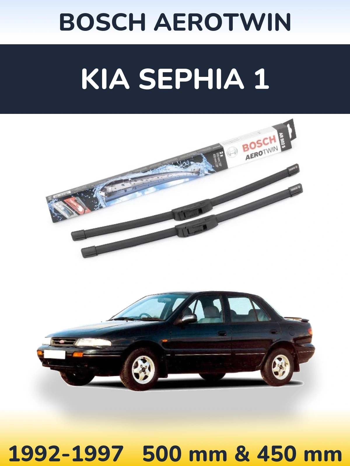 Sada předních stěračů BOSCH AeroTwin 500 a 450 mm pro KIA Sephia 1 1992-1997