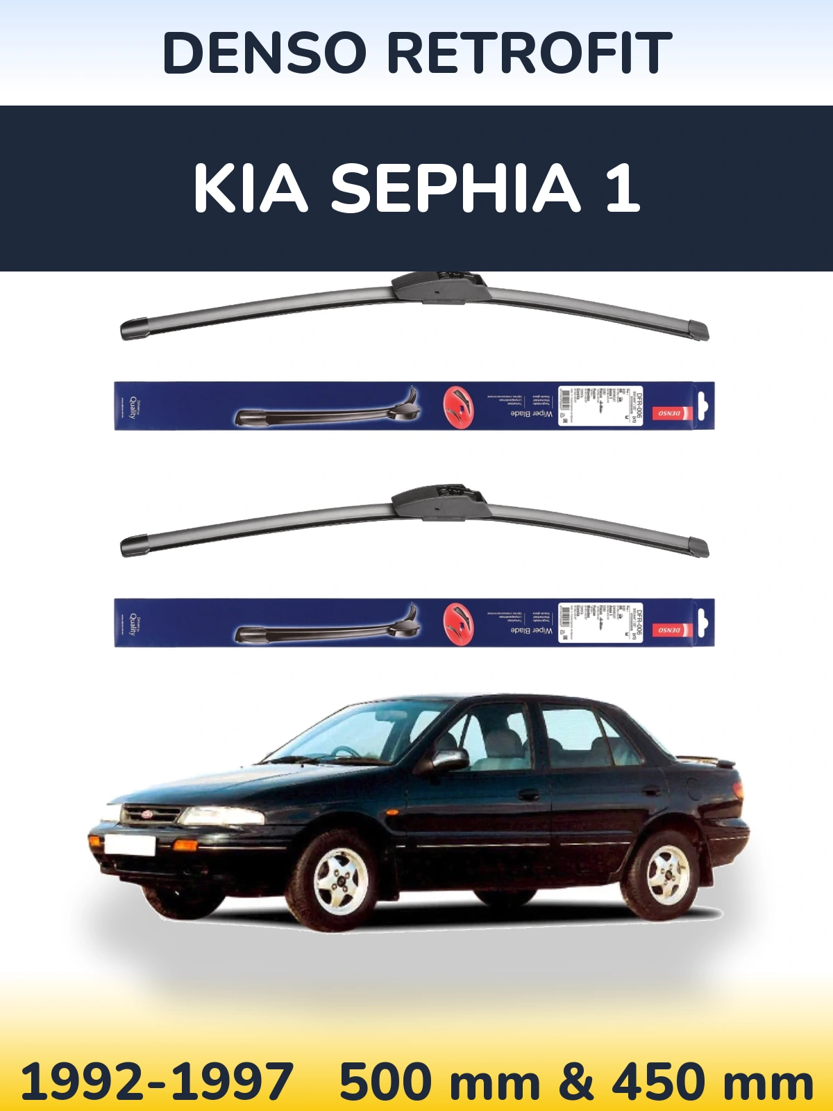 Sada předních stěračů Denso Retrofit 500 a 450 mm pro KIA Sephia 1 1992-1997