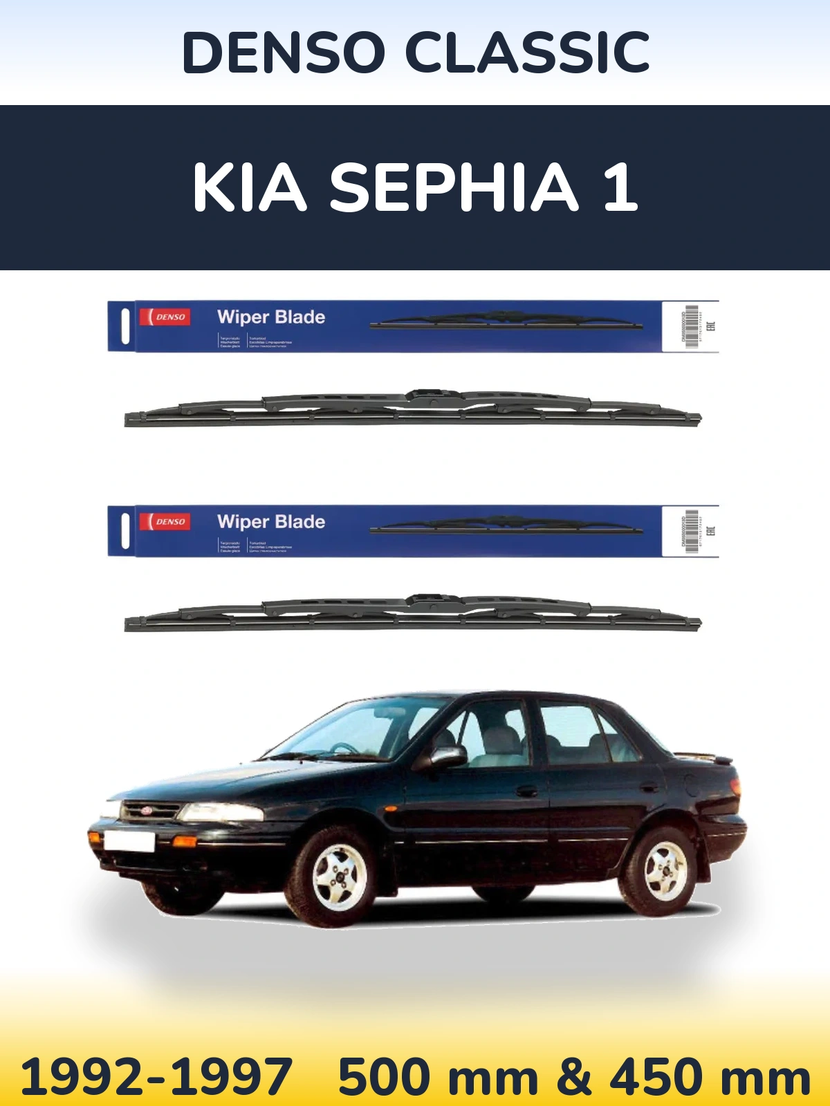 Sada předních stěračů Denso Classic 500 a 450 mm pro KIA Sephia 1 1992-1997