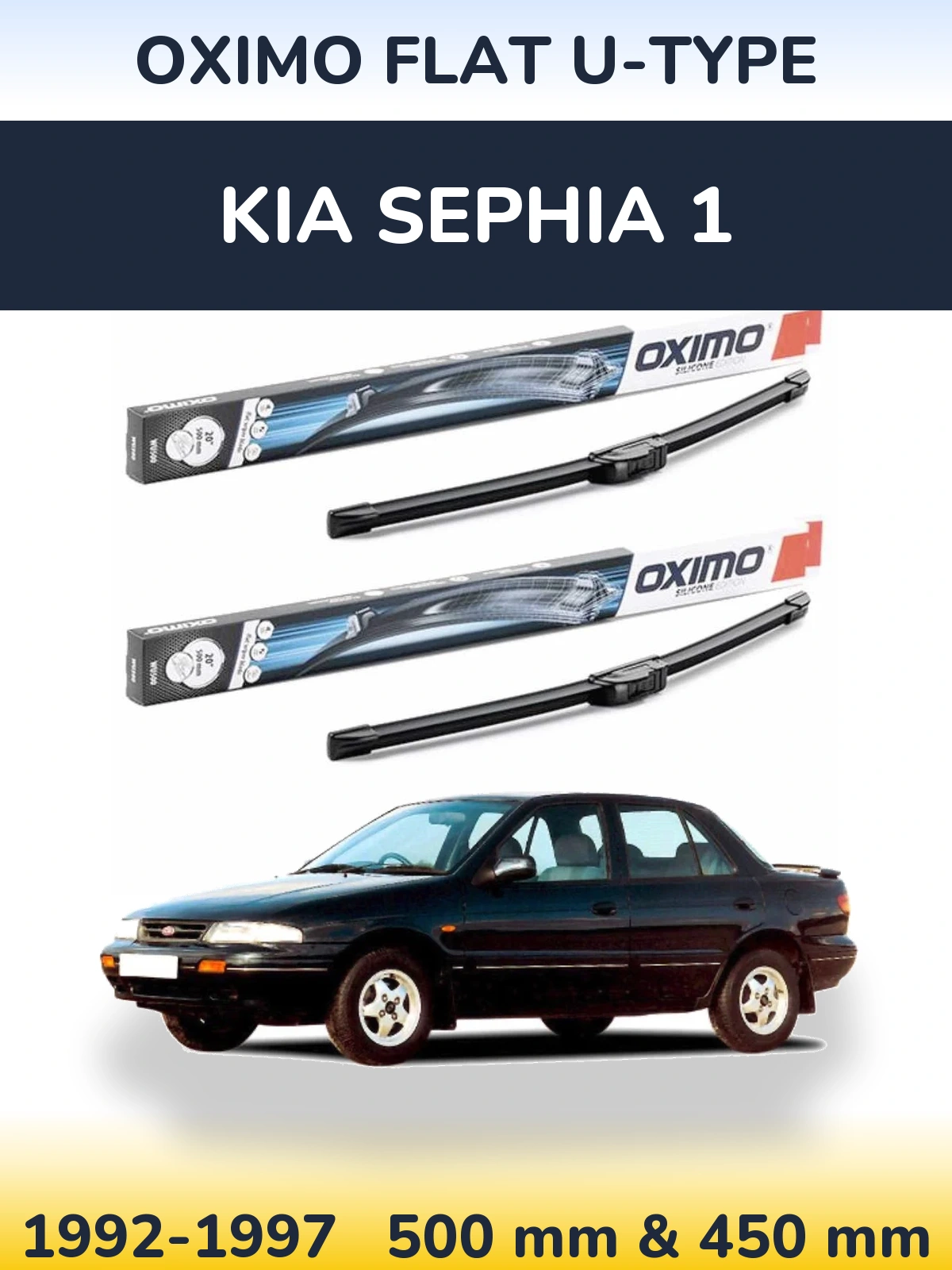 Sada předních stěračů Oximo Flat U-type 500 a 450 mm pro KIA Sephia 1 1992-1997