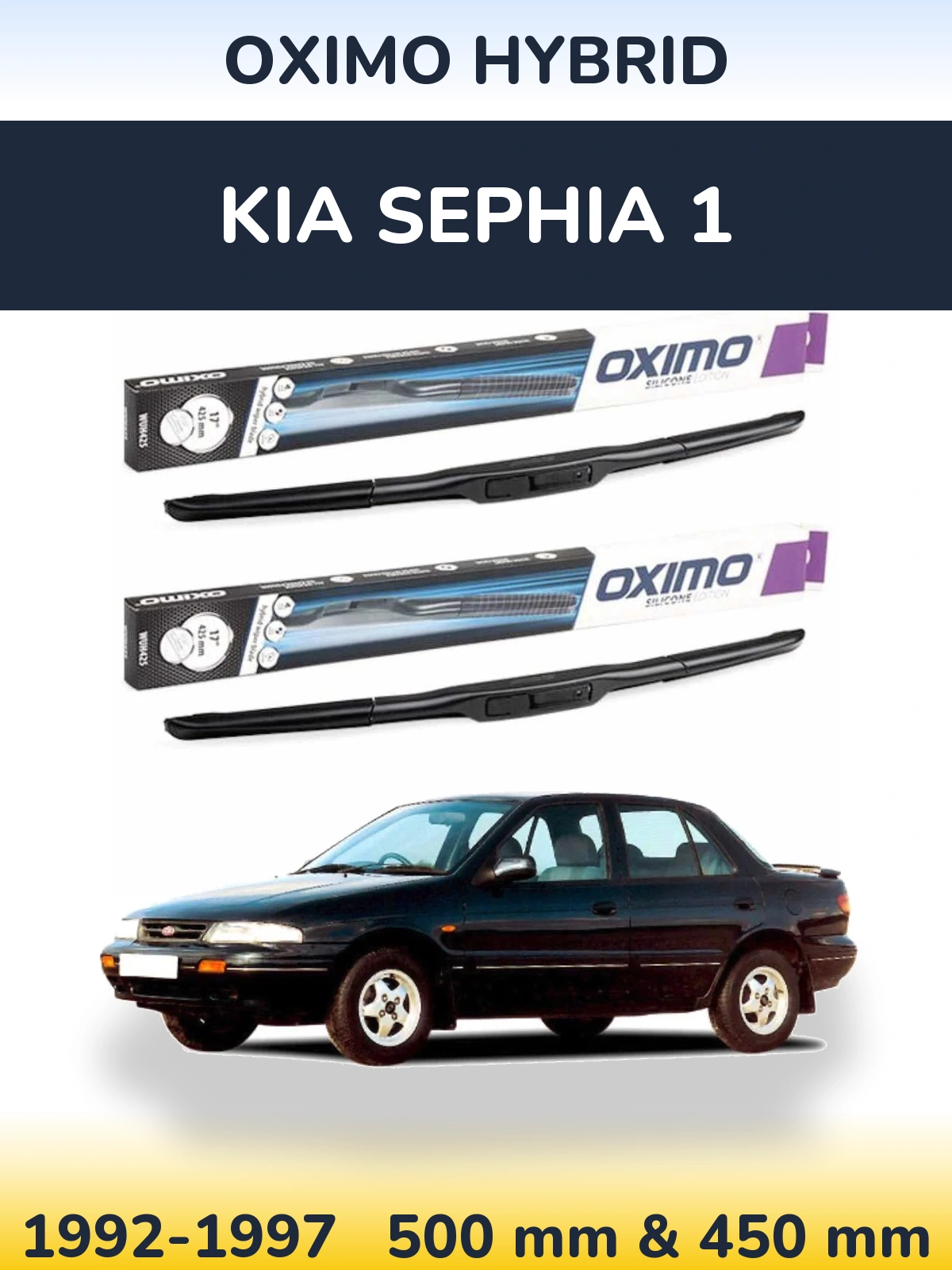 Sada předních stěračů Oximo Hybrid 500 a 450 mm pro KIA Sephia 1 1992-1997