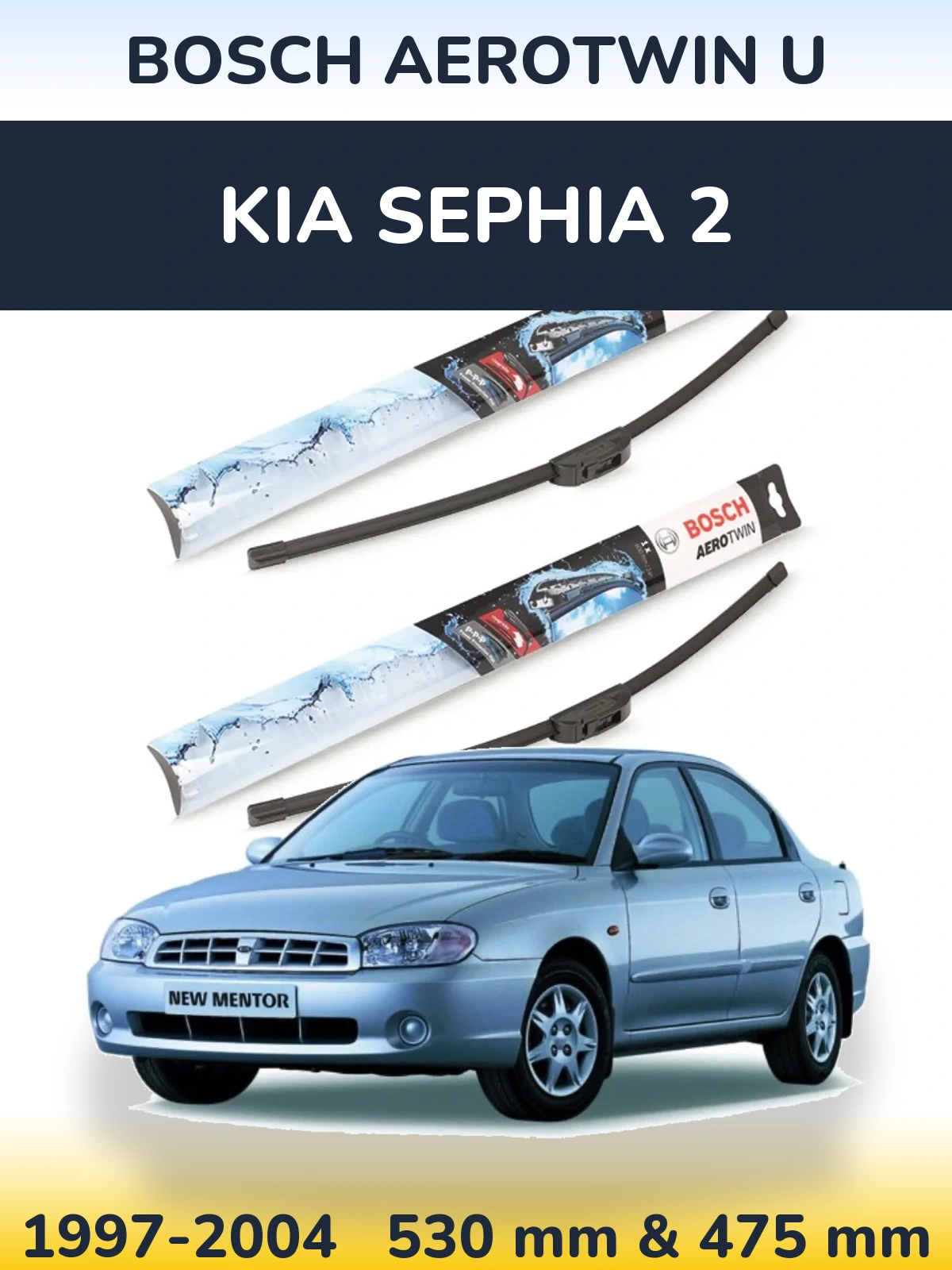 Sada předních stěračů BOSCH AeroTwin U 530 a 475 mm pro KIA Sephia 2 1997-2004