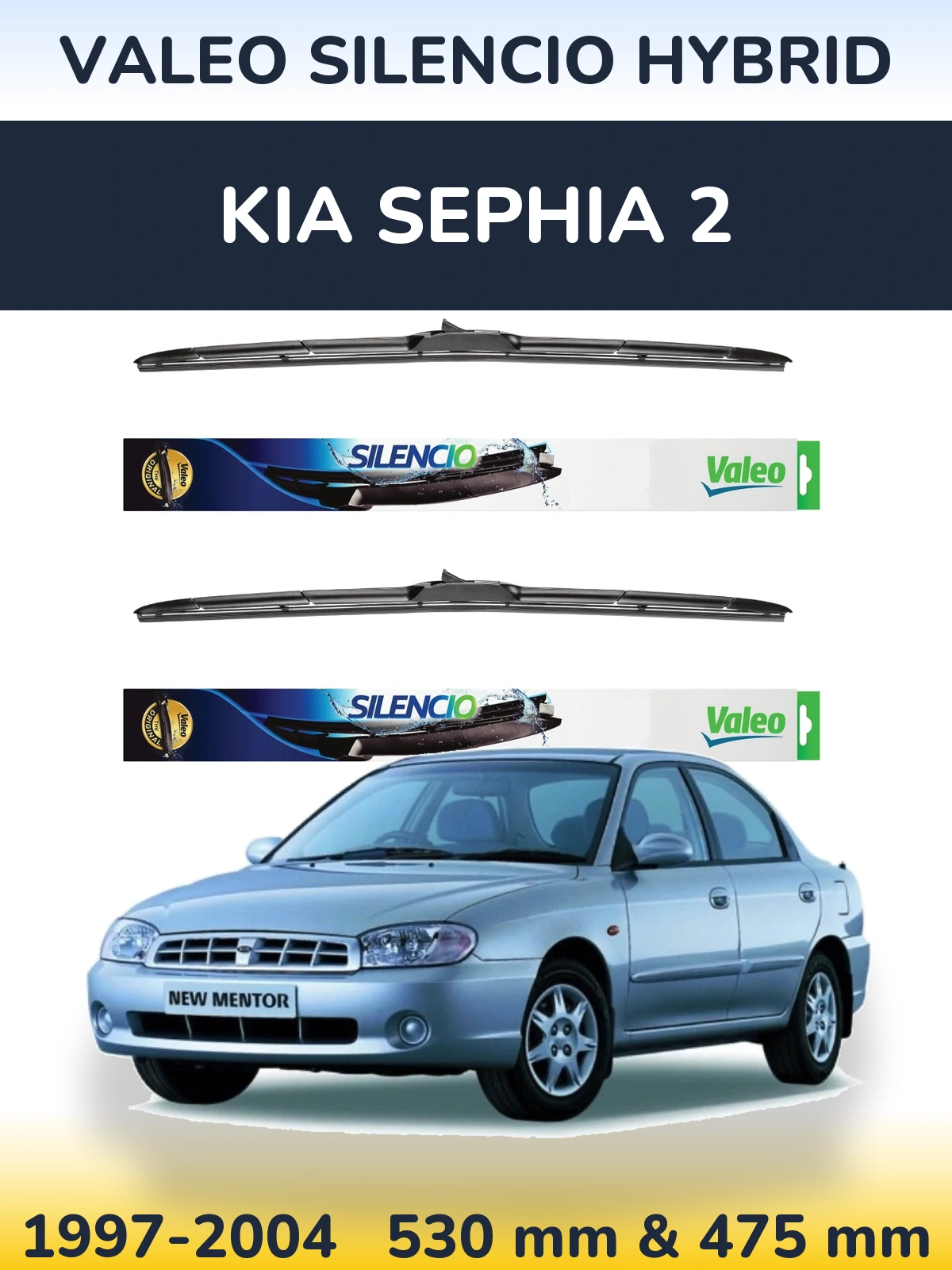 Комплект передніх щіток Valeo Silencio Hybrid 530 & 475 мм для KIA Sephia 2 1997-2004