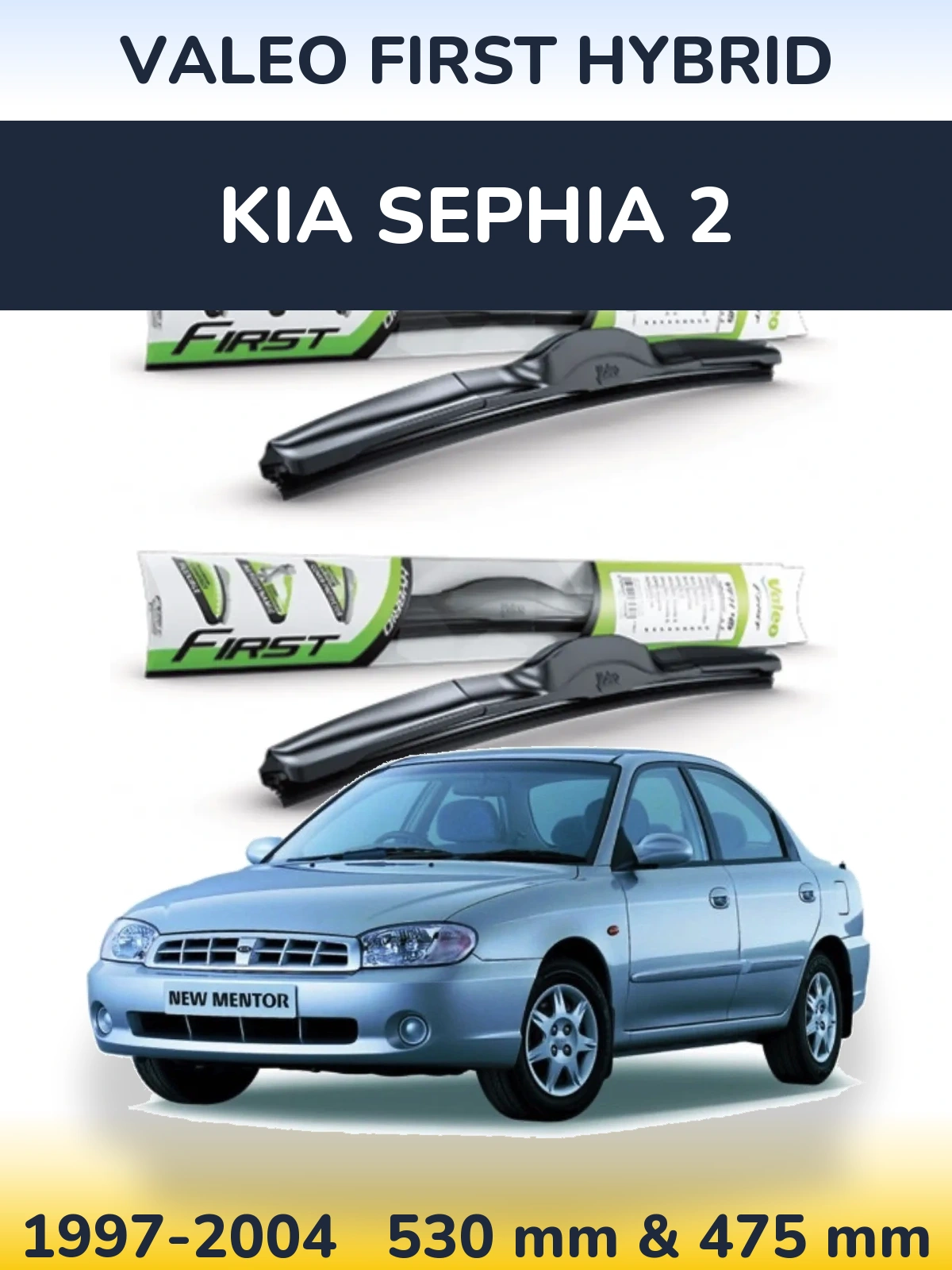 Sada předních stěračů Valeo First Hybrid 530 a 475 mm pro KIA Sephia 2 1997-2004