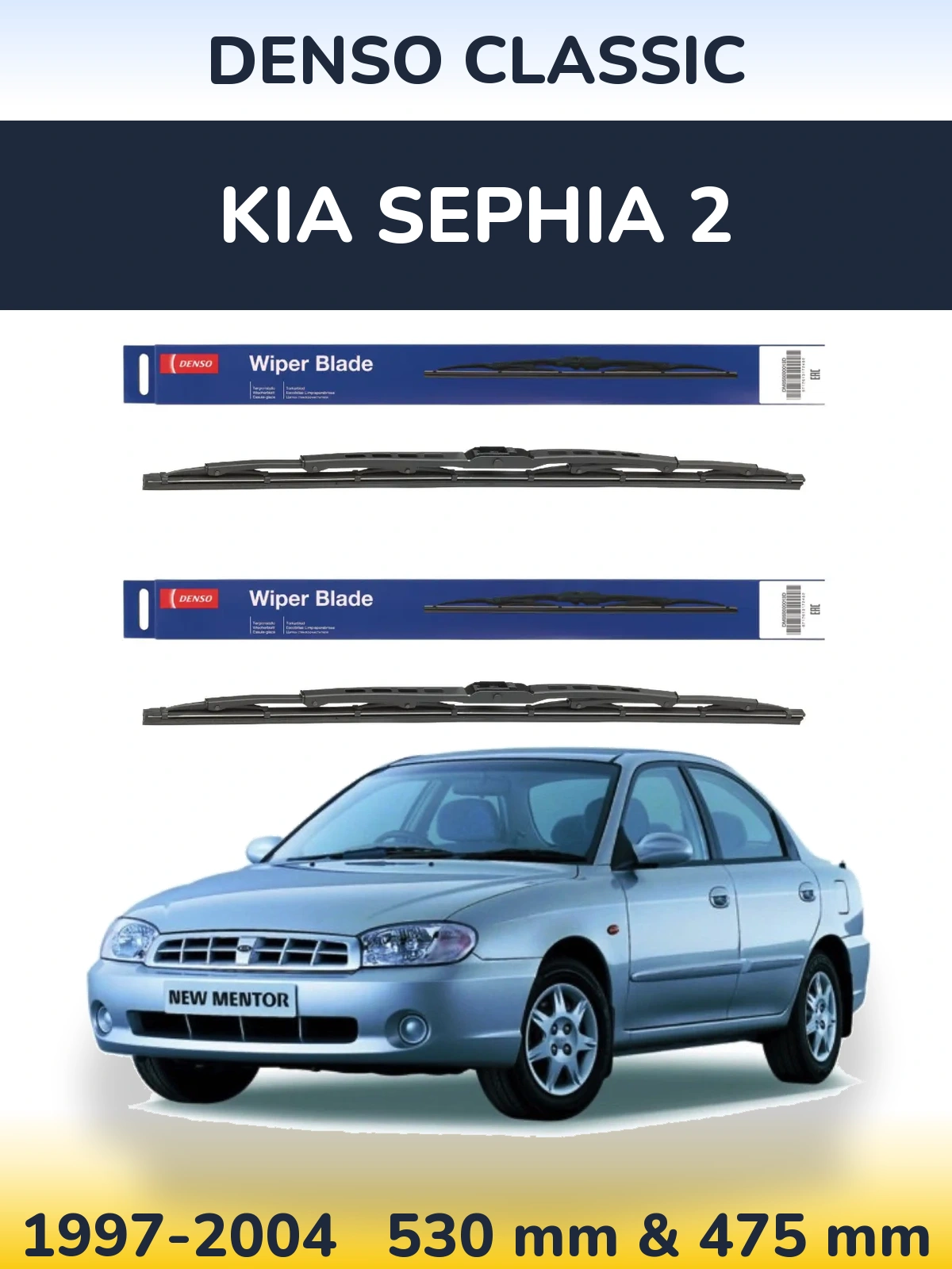 Sada předních stěračů Denso Classic 530 a 475 mm pro KIA Sephia 2 1997-2004