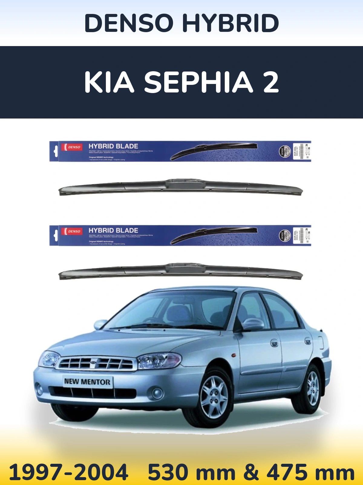 Sada předních stěračů Denso Hybrid 530 a 475 mm pro KIA Sephia 2 1997-2004