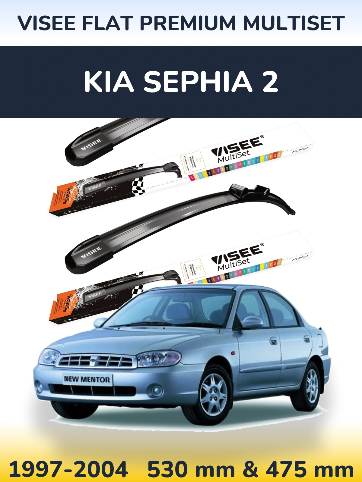 Sada předních stěračů VISEE FLAT PREMIUM MultiSet 530 a 475 mm pro KIA Sephia 2 1997-2004