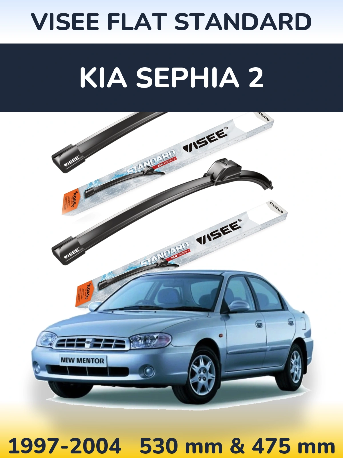 Sada předních stěračů VISEE FLAT STANDARD 530 a 475 mm pro KIA Sephia 2 1997-2004