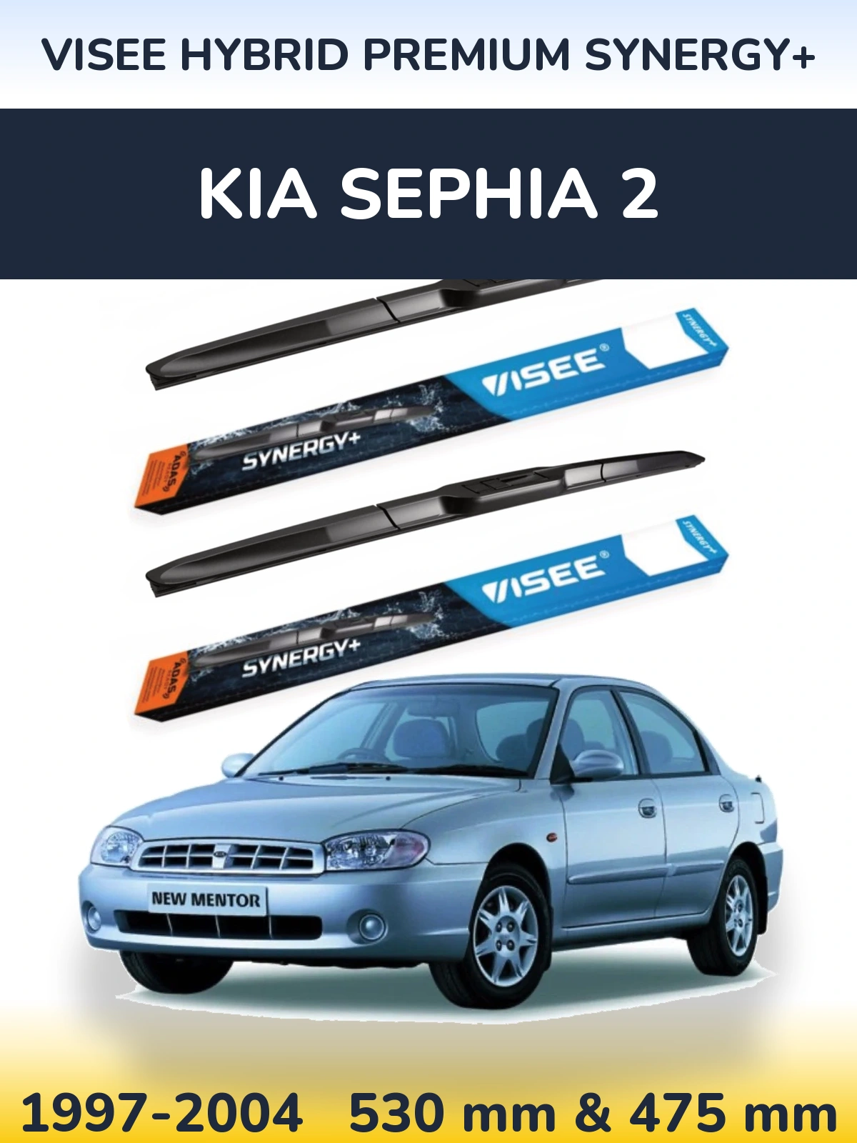 Sada předních stěračů VISEE HYBRID PREMIUM SYNERGY+ 530 a 475 mm pro KIA Sephia 2 1997-2004