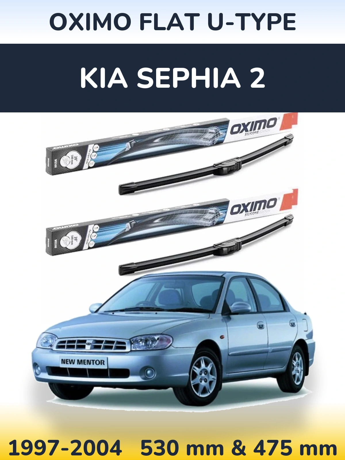 Sada předních stěračů Oximo Flat U-type 530 a 475 mm pro KIA Sephia 2 1997-2004