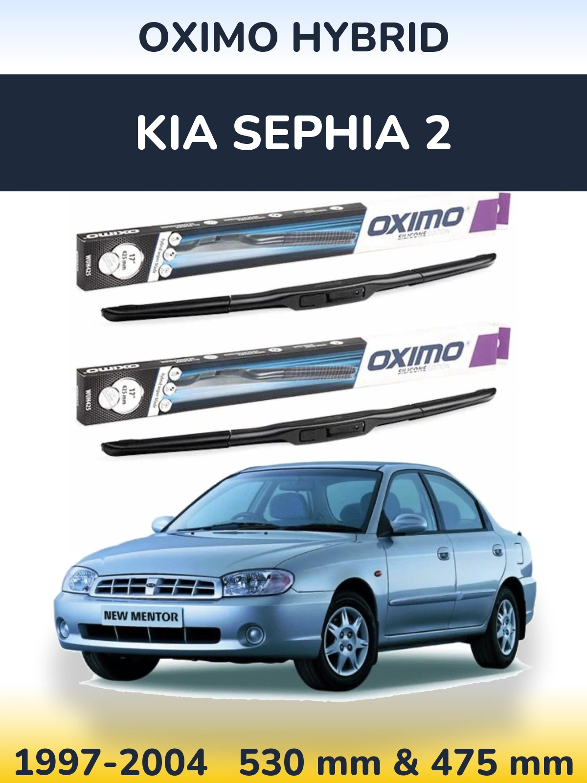Sada předních stěračů Oximo Hybrid 530 a 475 mm pro KIA Sephia 2 1997-2004