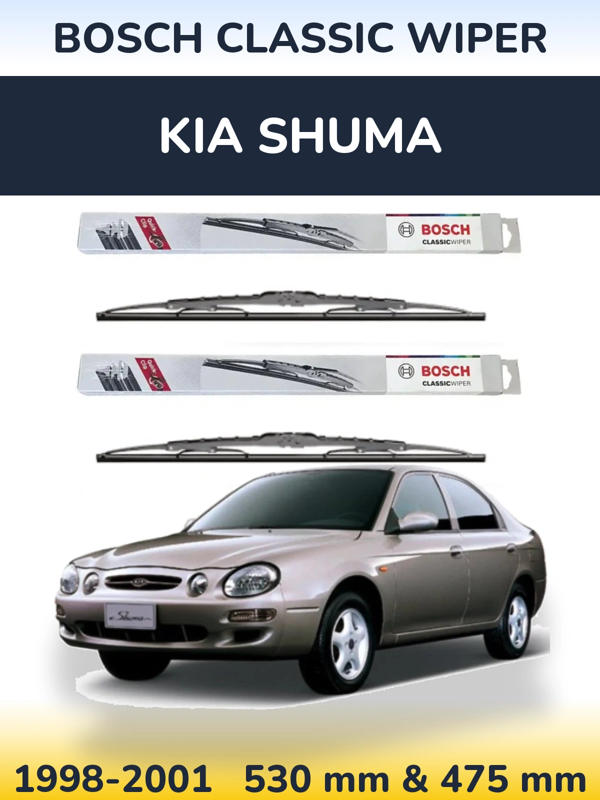 Sada předních stěračů BOSCH Classic Wiper 530 a 475 mm pro KIA Shuma 1998-2001