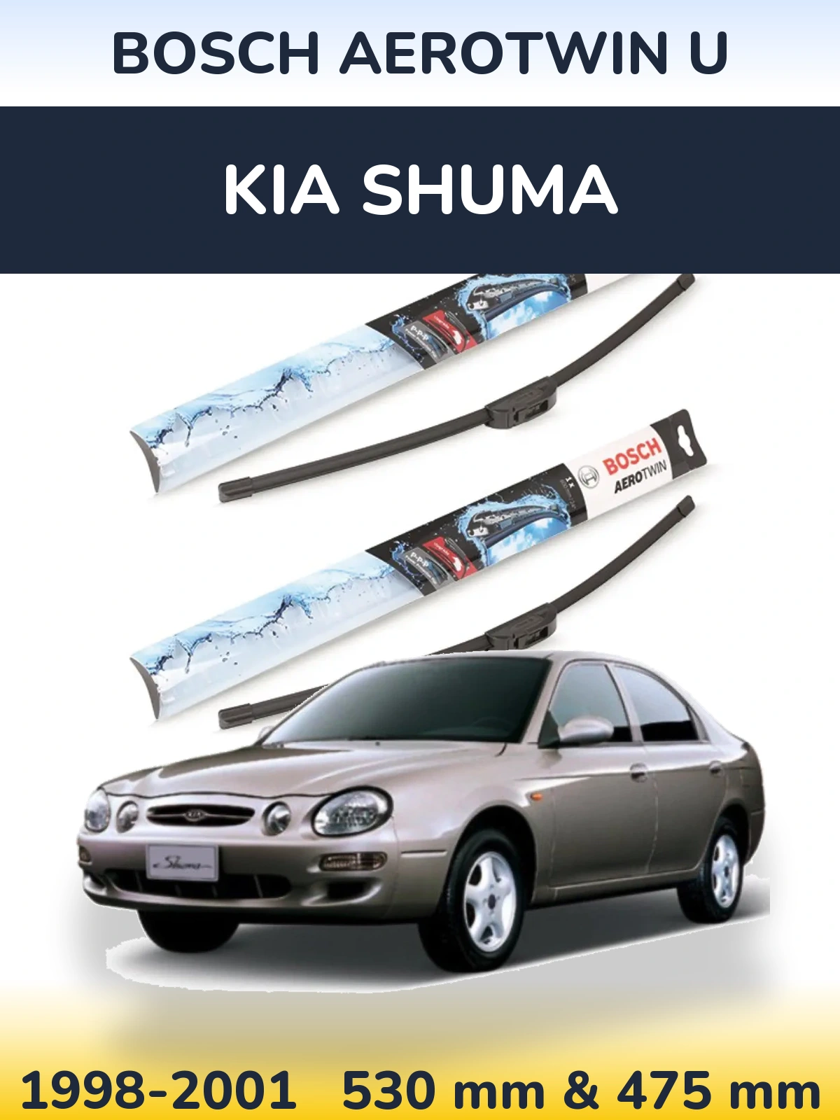 Sada předních stěračů BOSCH AeroTwin U 530 a 475 mm pro KIA Shuma 1998-2001