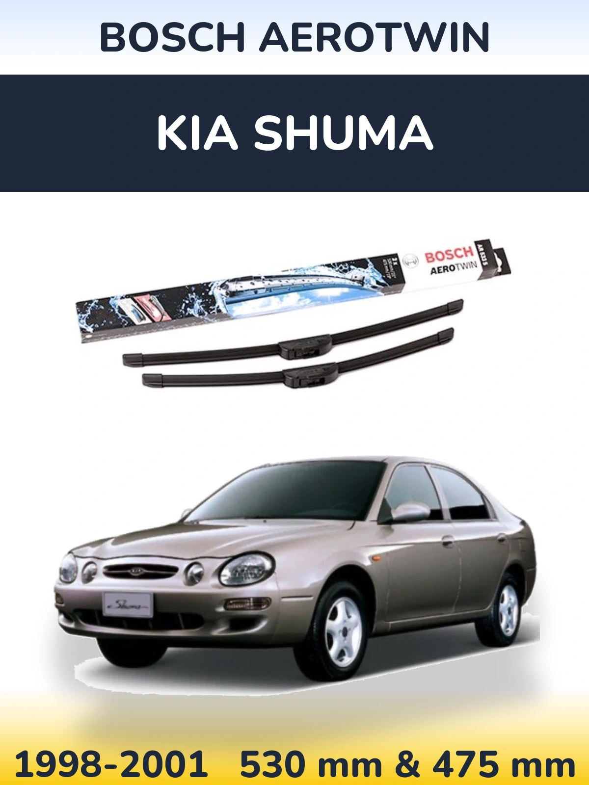 Sada předních stěračů BOSCH AeroTwin 530 a 475 mm pro KIA Shuma 1998-2001