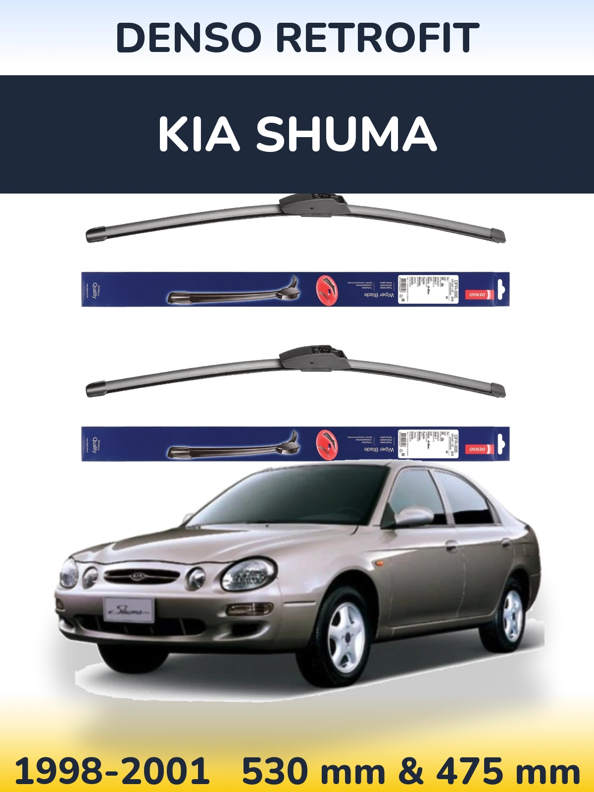 Sada předních stěračů Denso Retrofit 530 a 475 mm pro KIA Shuma 1998-2001