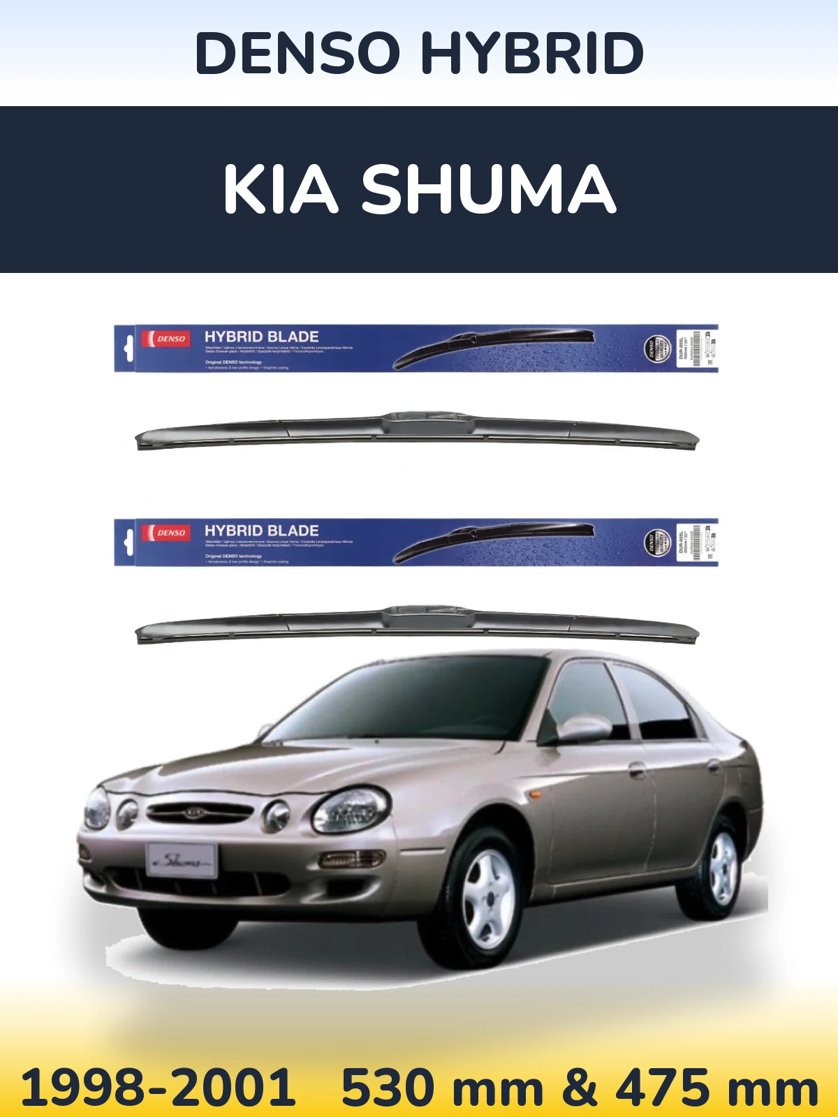 Sada předních stěračů Denso Hybrid 530 a 475 mm pro KIA Shuma 1998-2001