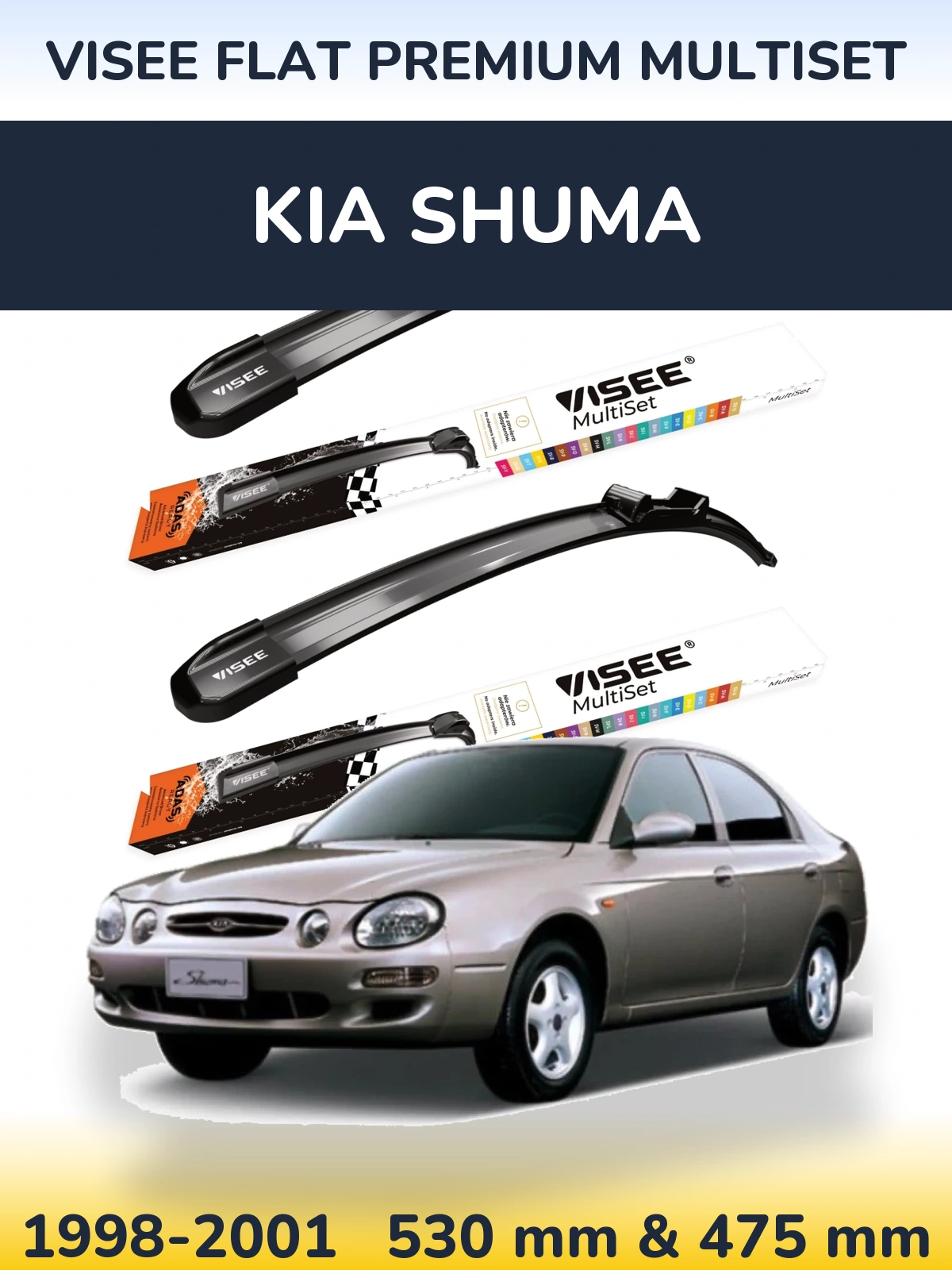 Sada předních stěračů VISEE FLAT PREMIUM MultiSet 530 a 475 mm pro KIA Shuma 1998-2001