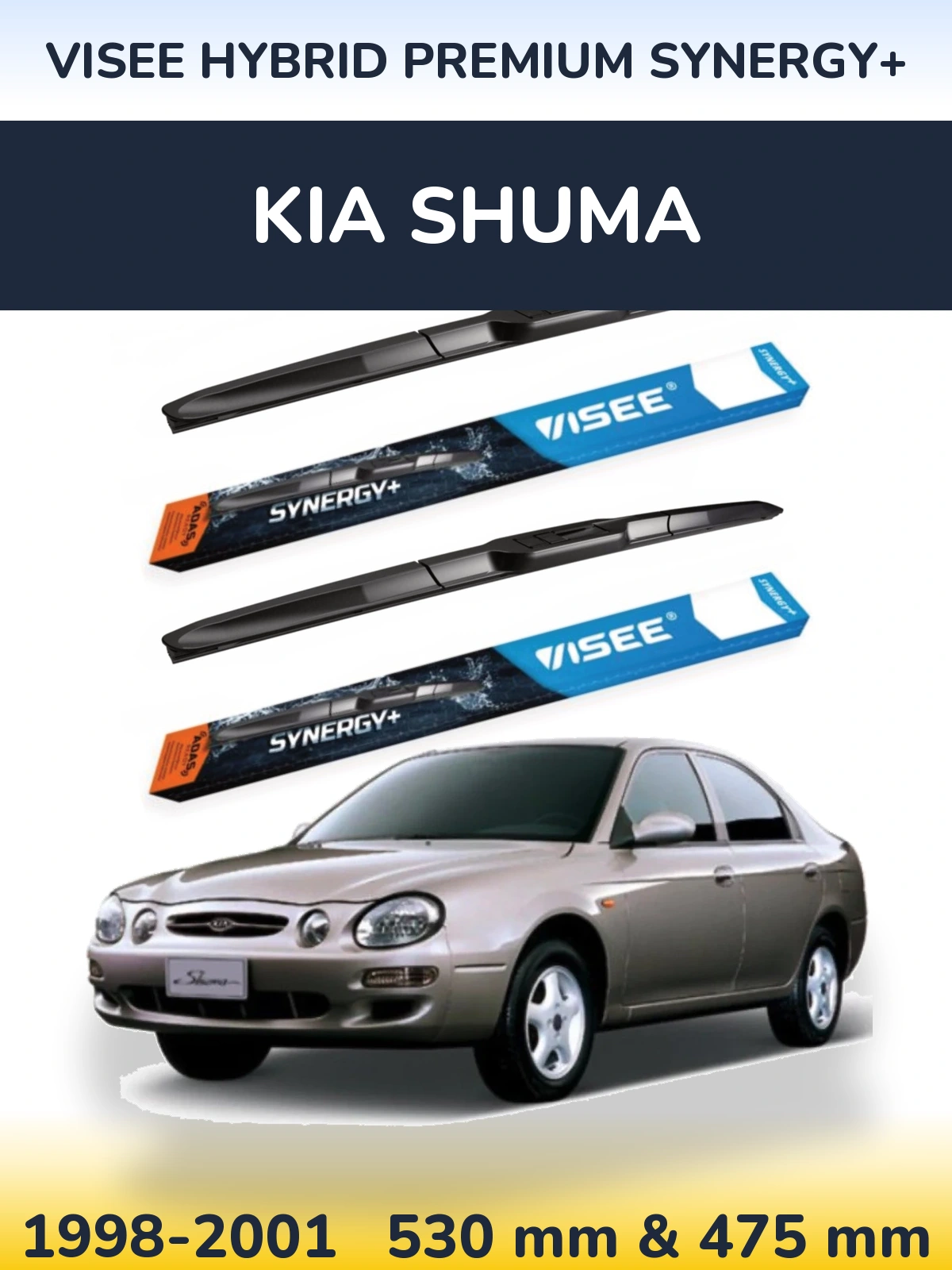 Sada předních stěračů VISEE HYBRID PREMIUM SYNERGY+ 530 a 475 mm pro KIA Shuma 1998-2001