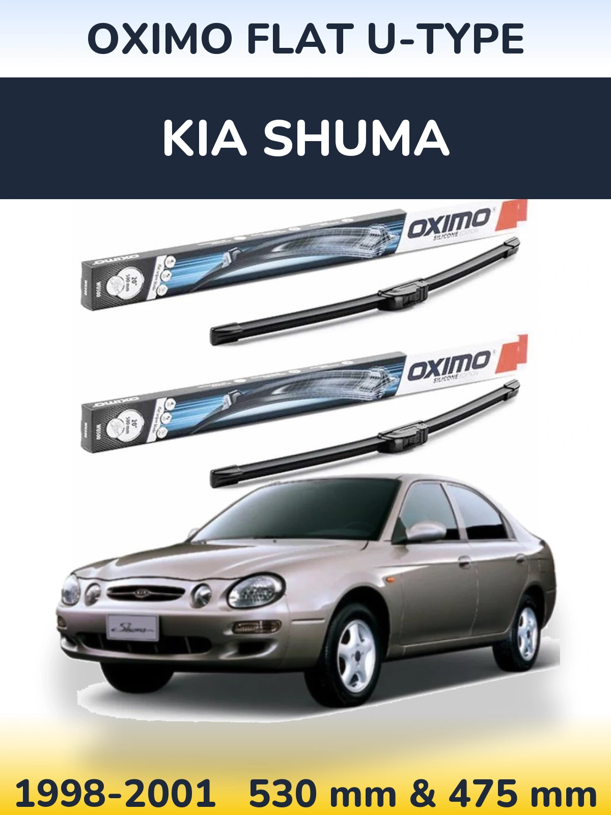 Sada předních stěračů Oximo Flat U-type 530 a 475 mm pro KIA Shuma 1998-2001