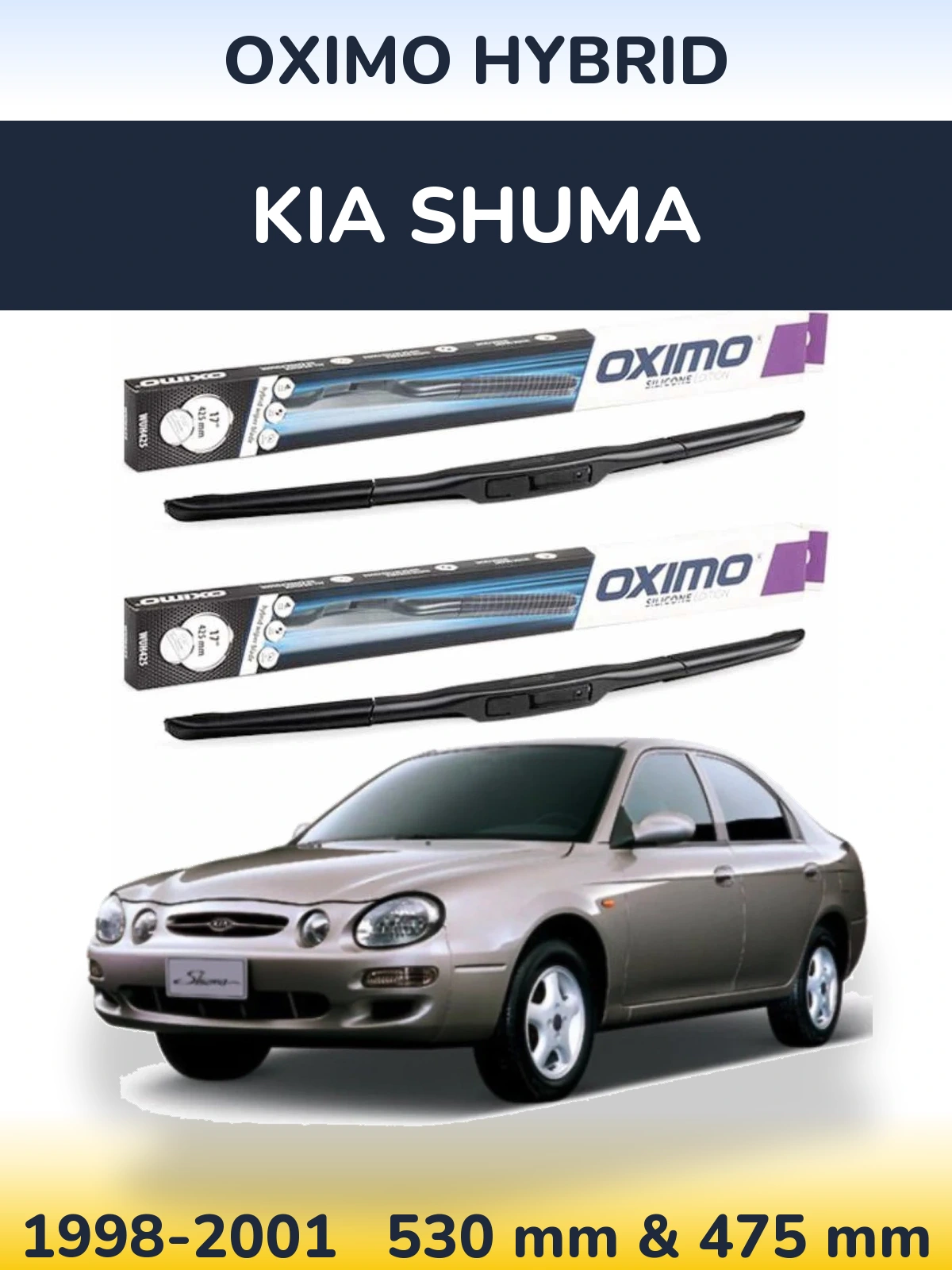 Sada předních stěračů Oximo Hybrid 530 a 475 mm pro KIA Shuma 1998-2001