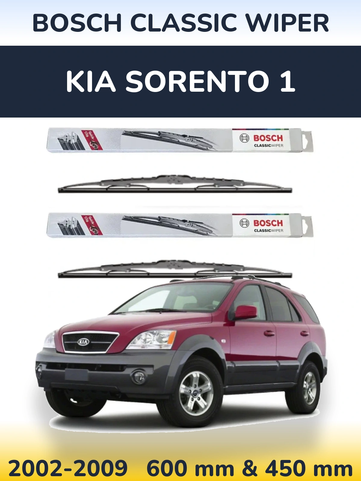 Sada předních stěračů BOSCH Classic Wiper 600 a 450 mm pro KIA Sorento 1 2002-2009