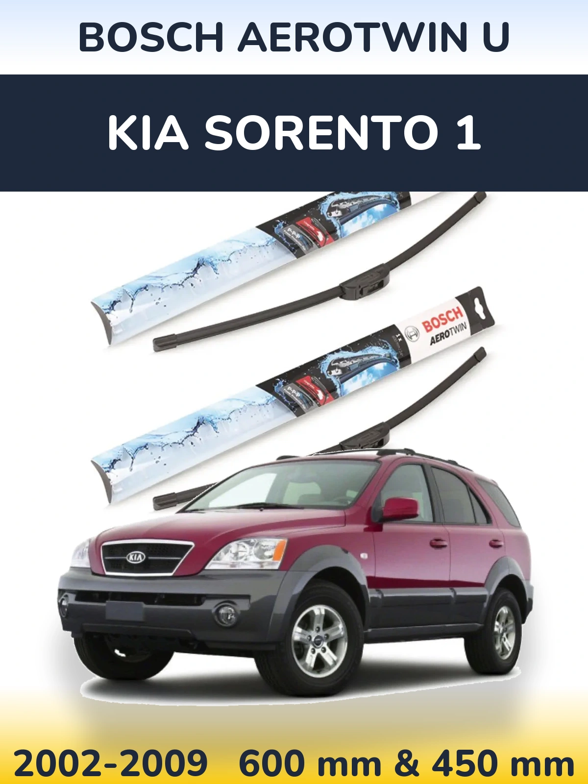 Sada předních stěračů BOSCH AeroTwin U 600 a 450 mm pro KIA Sorento 1 2002-2009