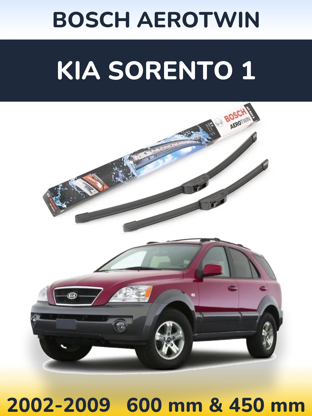 Sada předních stěračů BOSCH AeroTwin 600 a 450 mm pro KIA Sorento 1 2002-2009