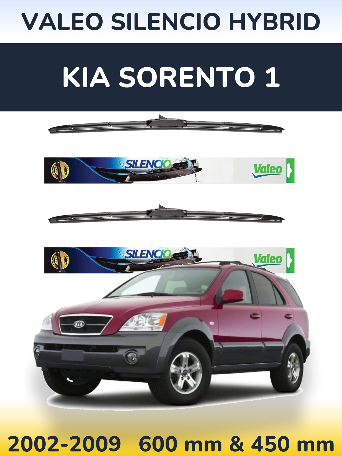 Комплект передніх щіток Valeo Silencio Hybrid 600 & 450 мм для KIA Sorento 1 2002-2009