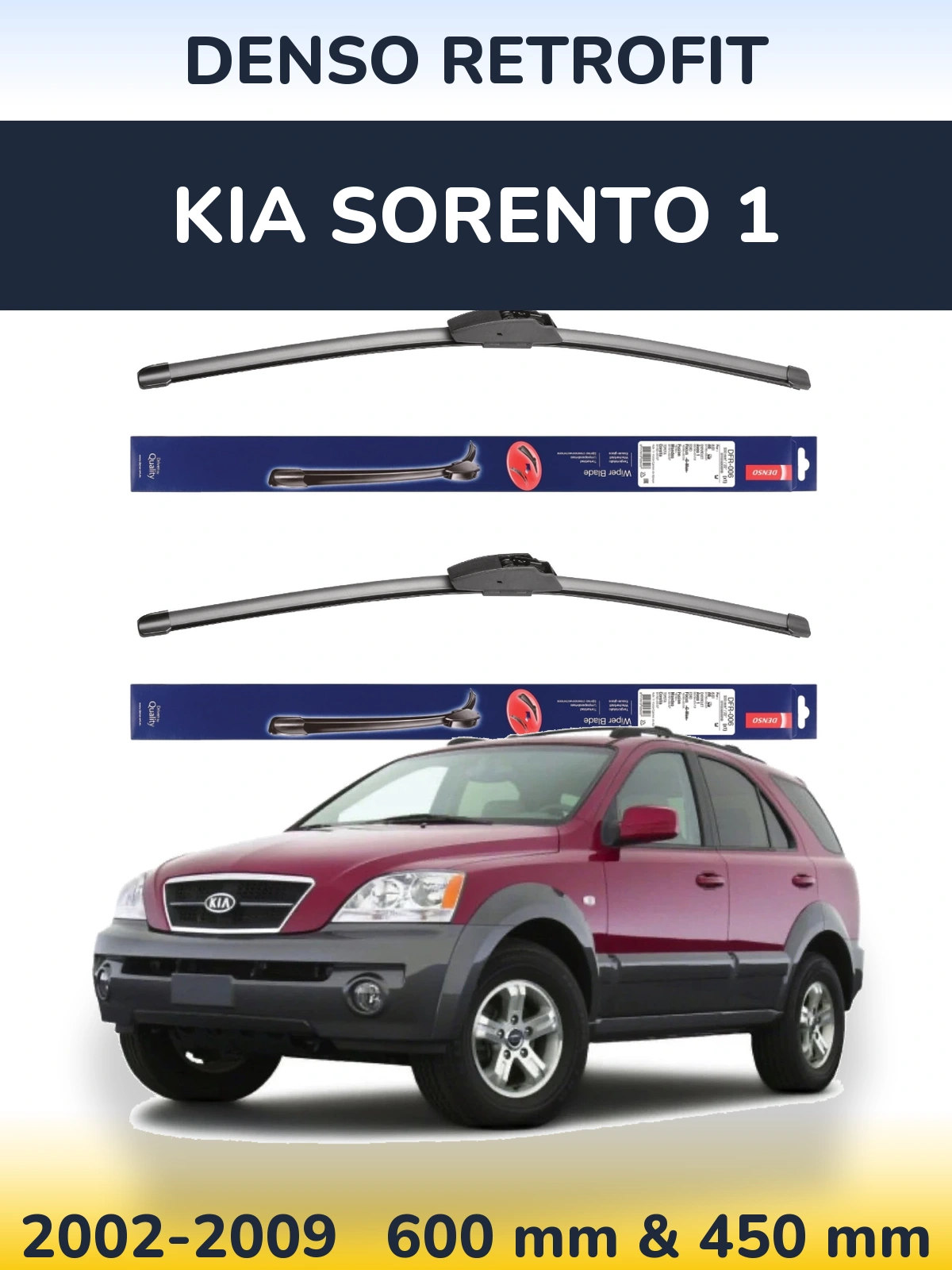 Sada předních stěračů Denso Retrofit 600 a 450 mm pro KIA Sorento 1 2002-2009