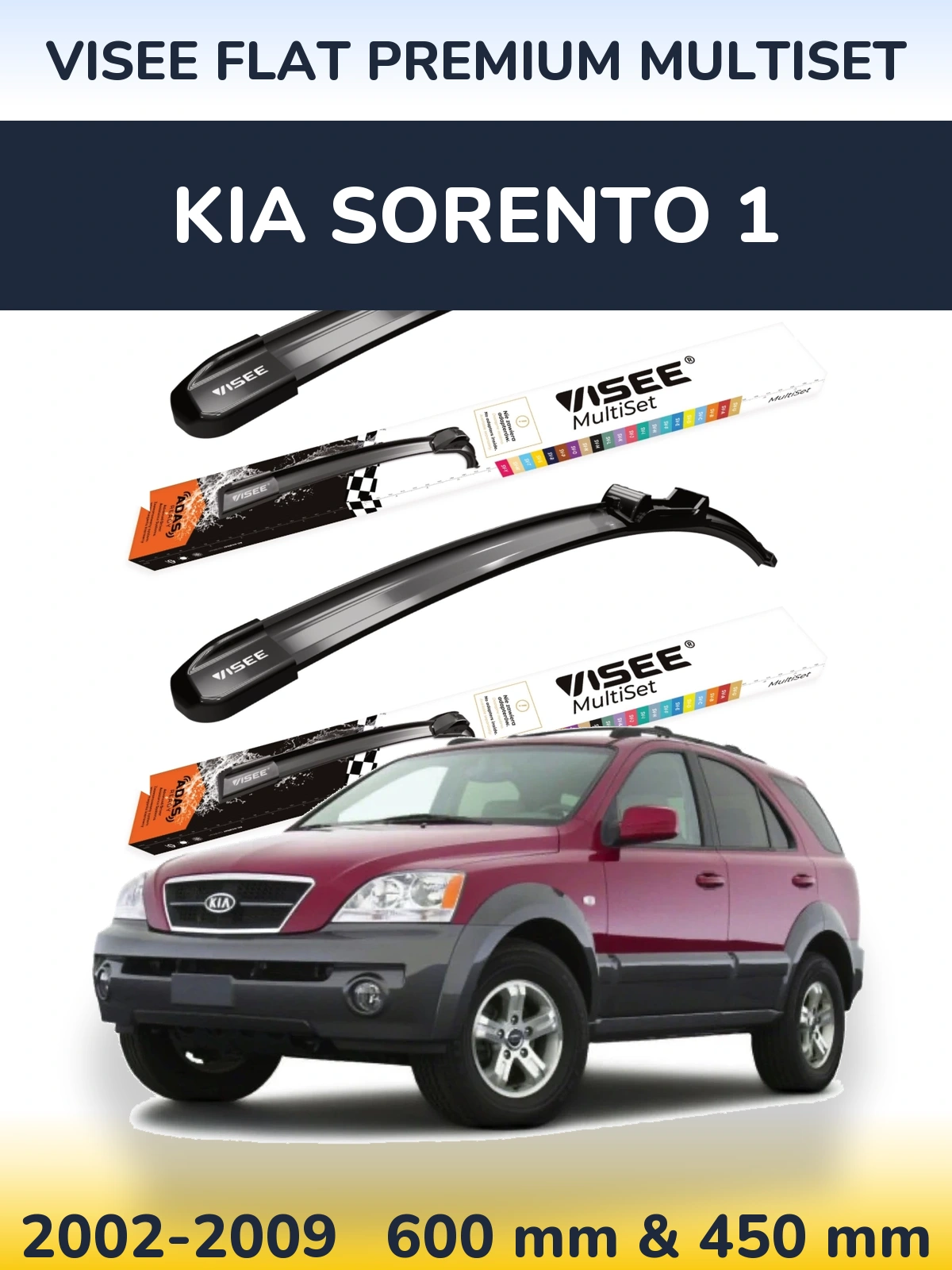 Sada předních stěračů VISEE FLAT PREMIUM MultiSet 600 a 450 mm pro KIA Sorento 1 2002-2009