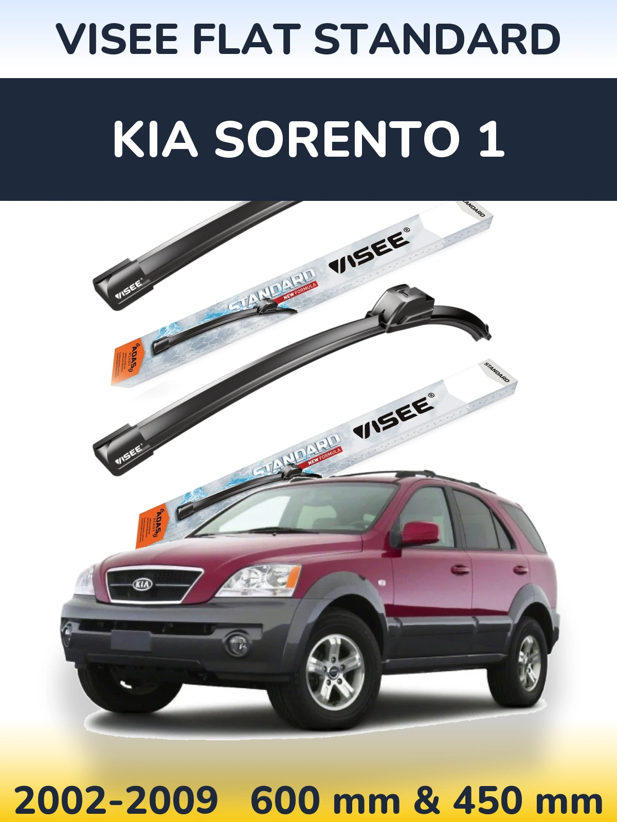 Sada předních stěračů VISEE FLAT STANDARD 600 a 450 mm pro KIA Sorento 1 2002-2009