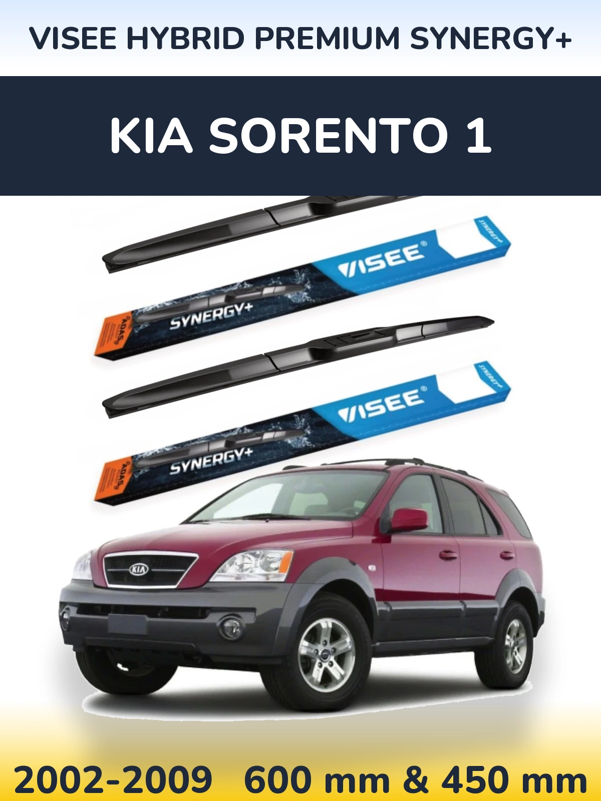 Sada předních stěračů VISEE HYBRID PREMIUM SYNERGY+ 600 a 450 mm pro KIA Sorento 1 2002-2009