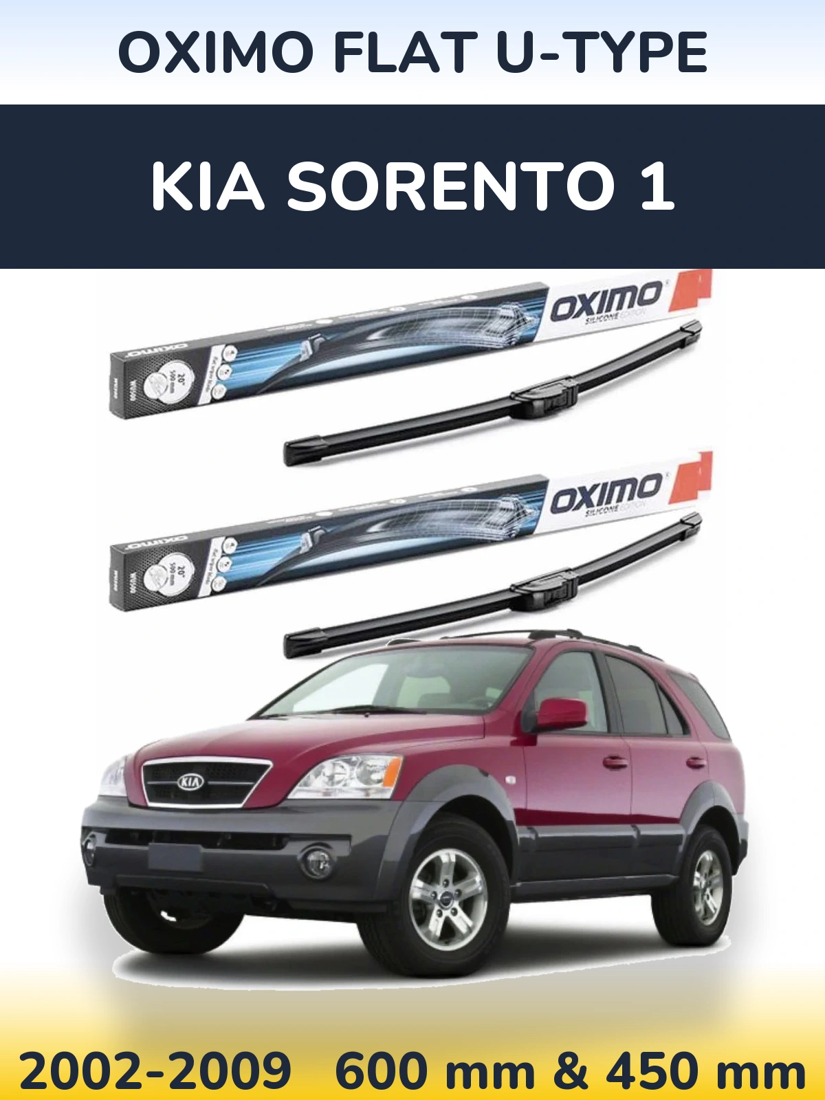 Sada předních stěračů Oximo Flat U-type 600 a 450 mm pro KIA Sorento 1 2002-2009