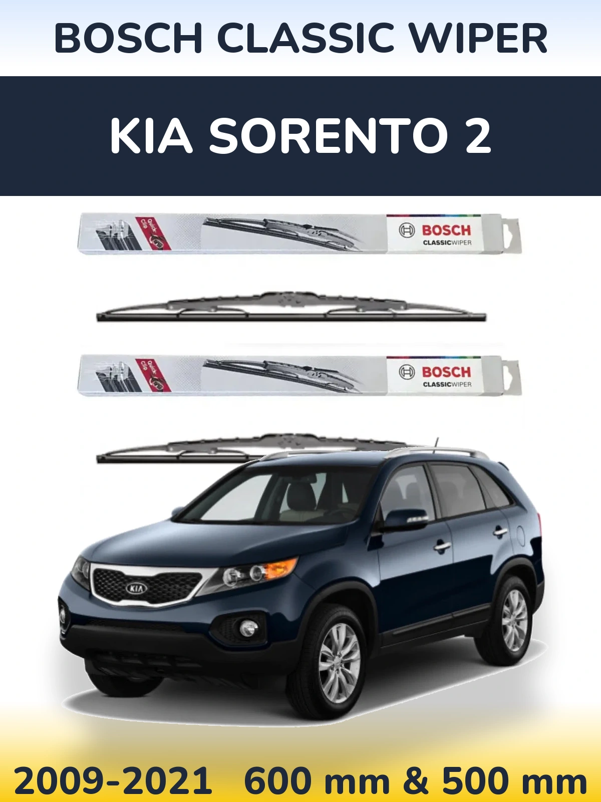 Sada předních stěračů BOSCH Classic Wiper 600 a 500 mm pro KIA Sorento 2 2009-2021