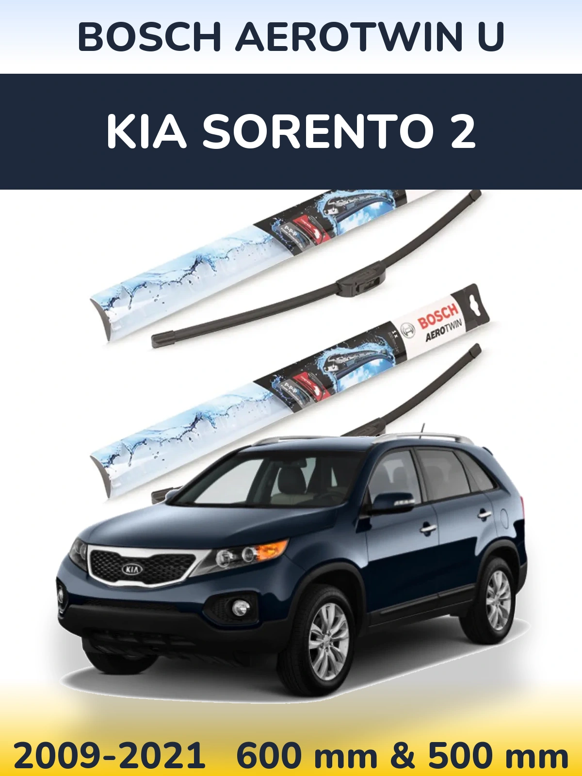 Sada předních stěračů BOSCH AeroTwin U 600 a 500 mm pro KIA Sorento 2 2009-2021