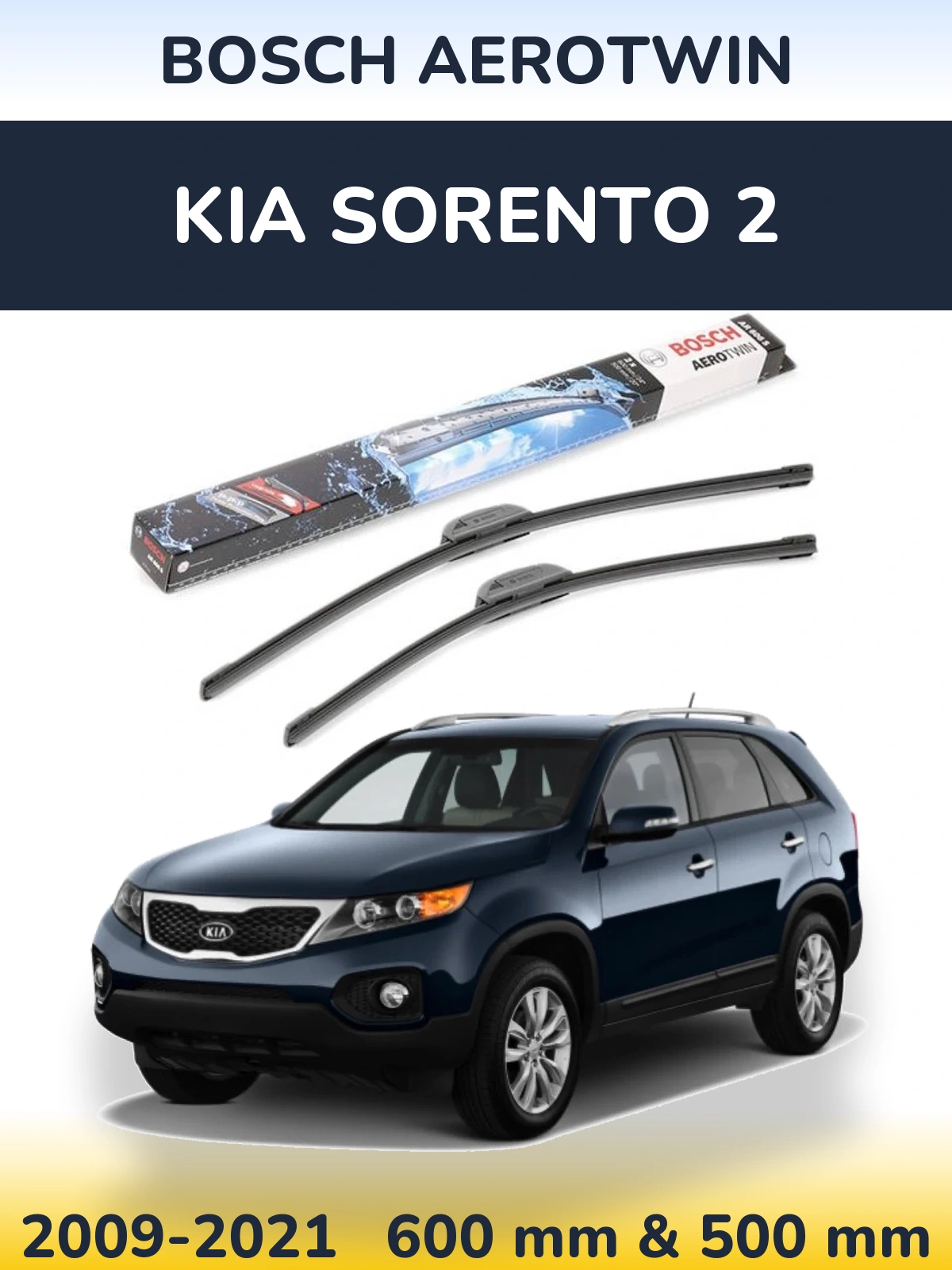 Sada předních stěračů BOSCH AeroTwin 600 a 500 mm pro KIA Sorento 2 2009-2021
