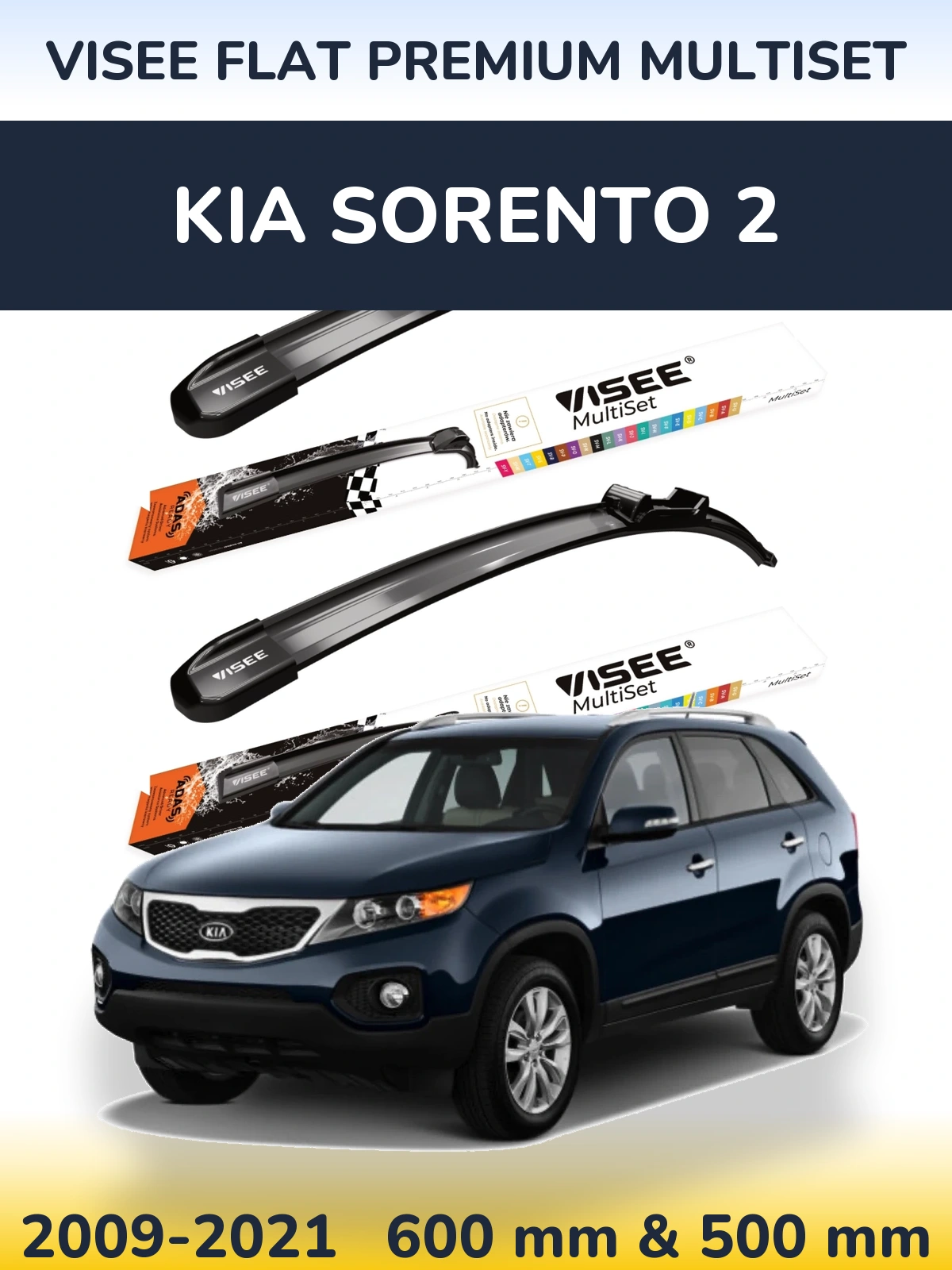Sada předních stěračů VISEE FLAT PREMIUM MultiSet 600 a 500 mm pro KIA Sorento 2 2009-2021