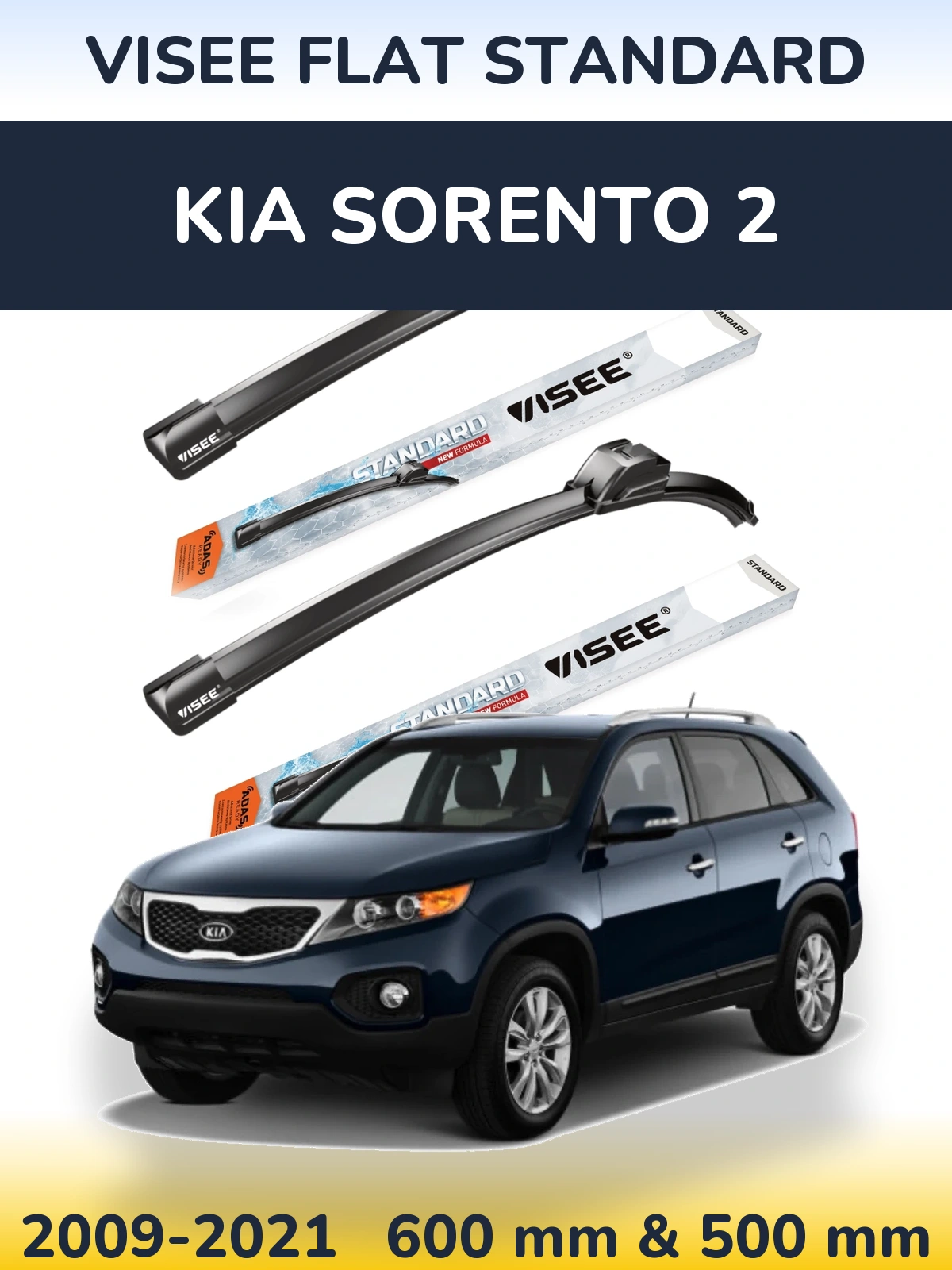Sada předních stěračů VISEE FLAT STANDARD 600 a 500 mm pro KIA Sorento 2 2009-2021