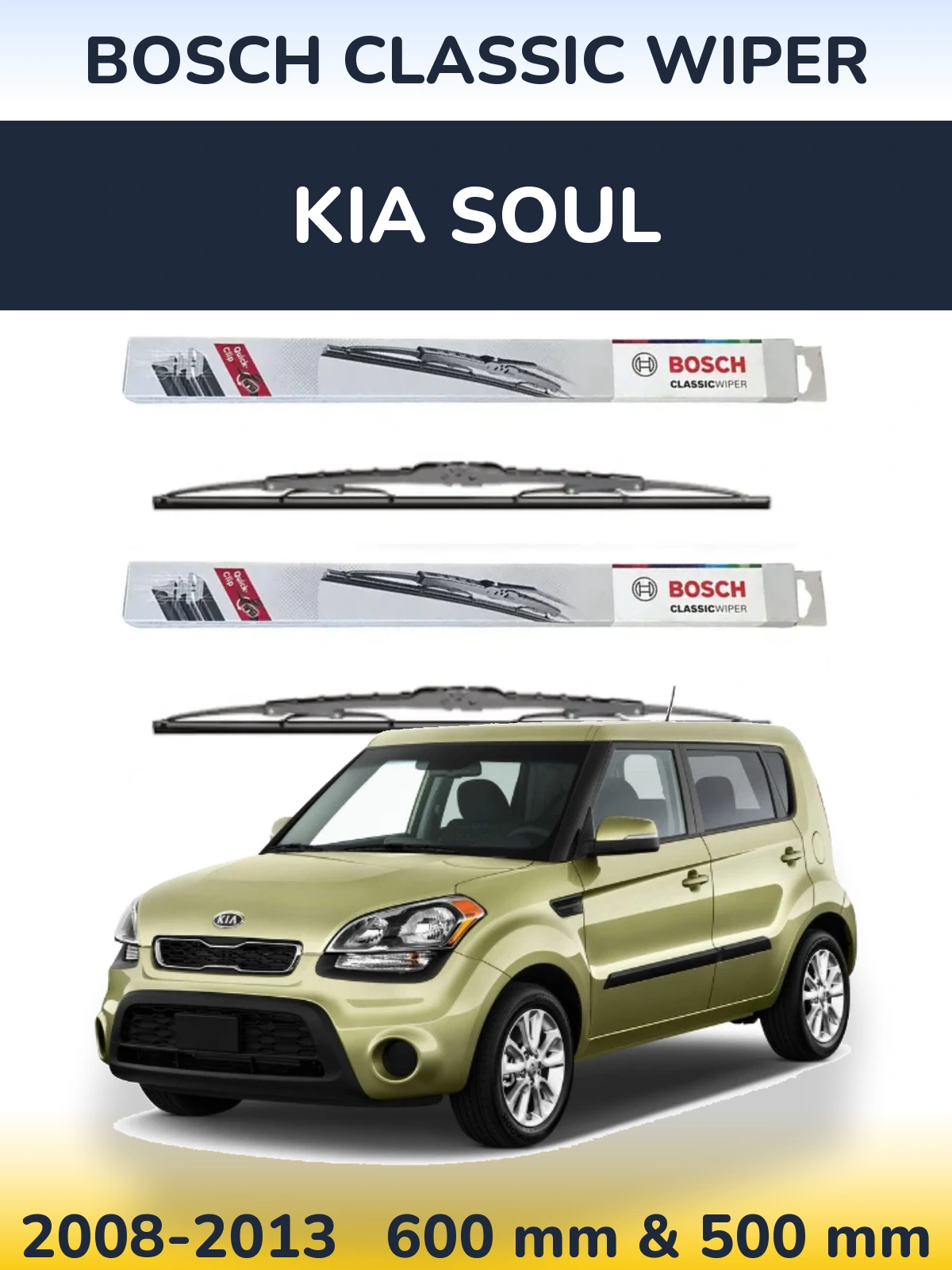 Sada předních stěračů BOSCH Classic Wiper 600 a 500 mm pro KIA Soul 2008-2013