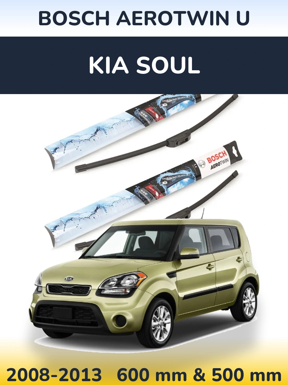Sada předních stěračů BOSCH AeroTwin U 600 a 500 mm pro KIA Soul 2008-2013