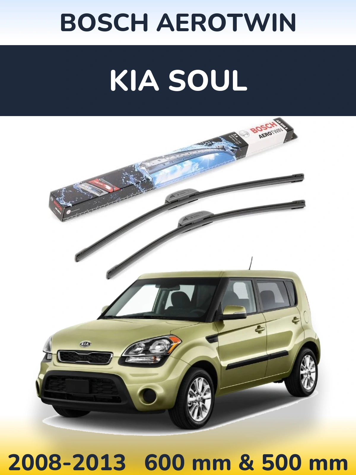 Sada předních stěračů BOSCH AeroTwin 600 a 500 mm pro KIA Soul 2008-2013