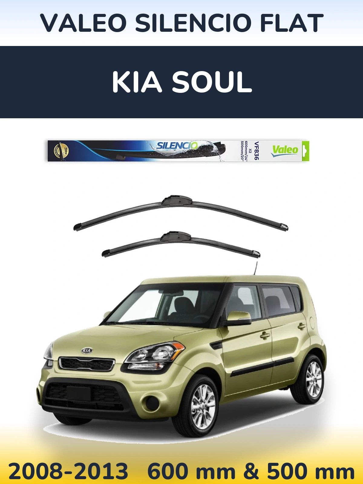 Sada předních stěračů Valeo Silencio Flat 600 a 500 mm pro KIA Soul 2008-2013