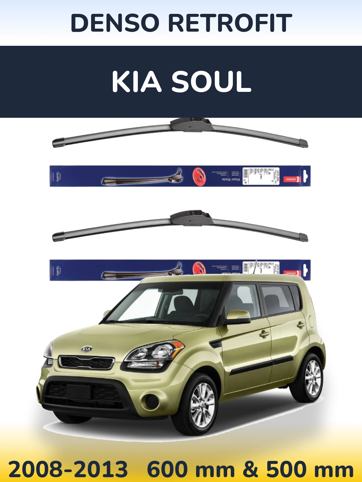 Sada předních stěračů Denso Retrofit 600 a 500 mm pro KIA Soul 2008-2013