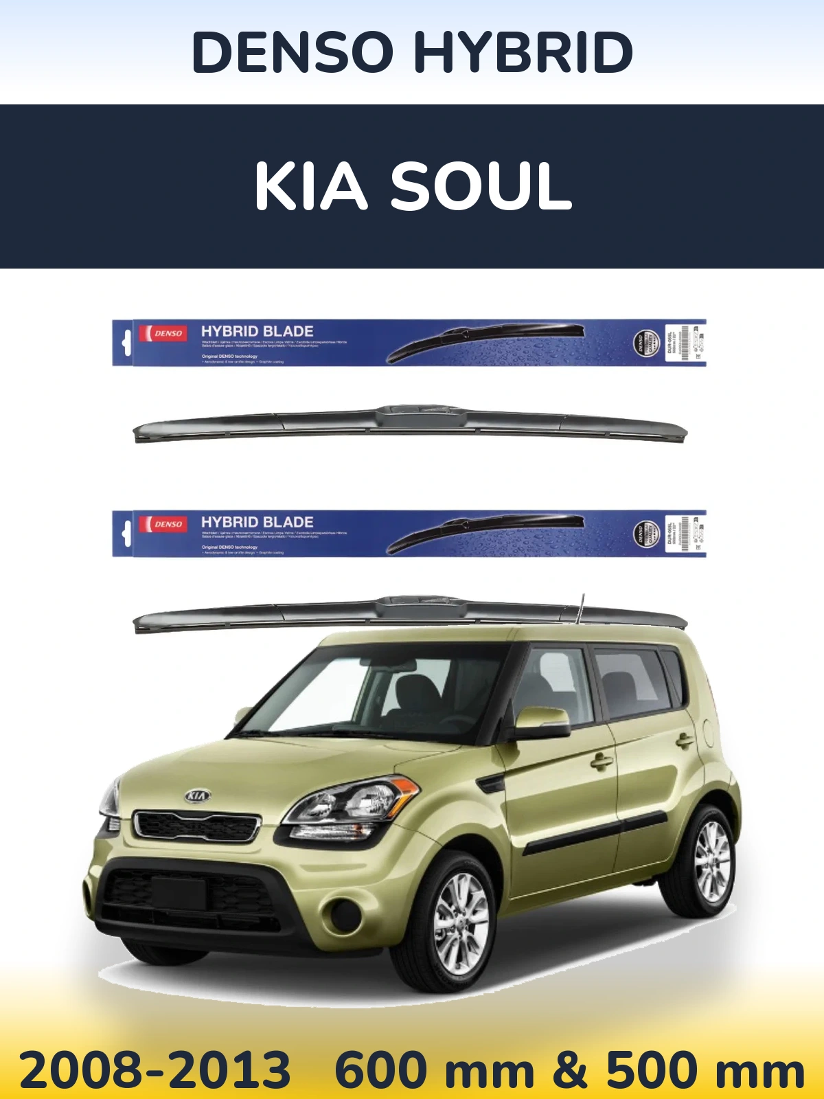 Sada předních stěračů Denso Hybrid 600 a 500 mm pro KIA Soul 2008-2013
