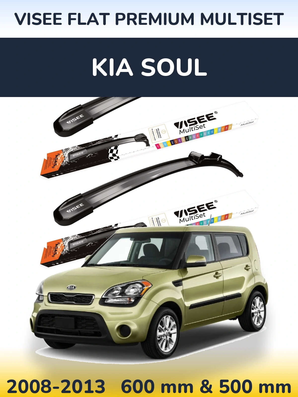Sada předních stěračů VISEE FLAT PREMIUM MultiSet 600 a 500 mm pro KIA Soul 2008-2013